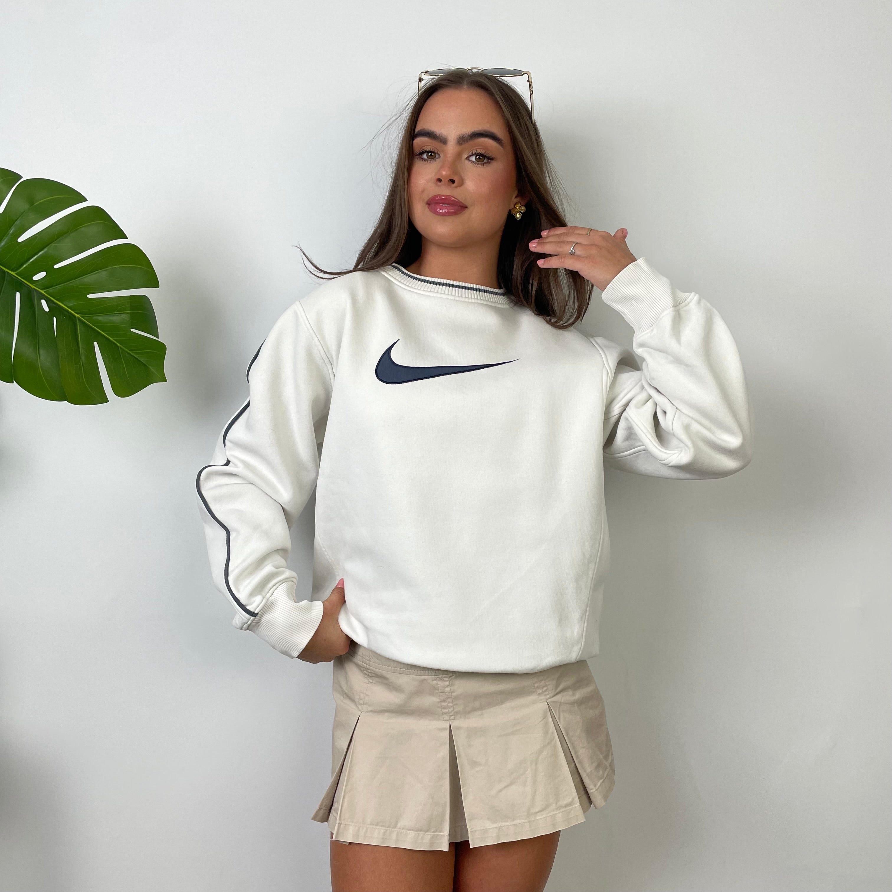 Nike White Embroidered Swoosh Sweatshirt (S)