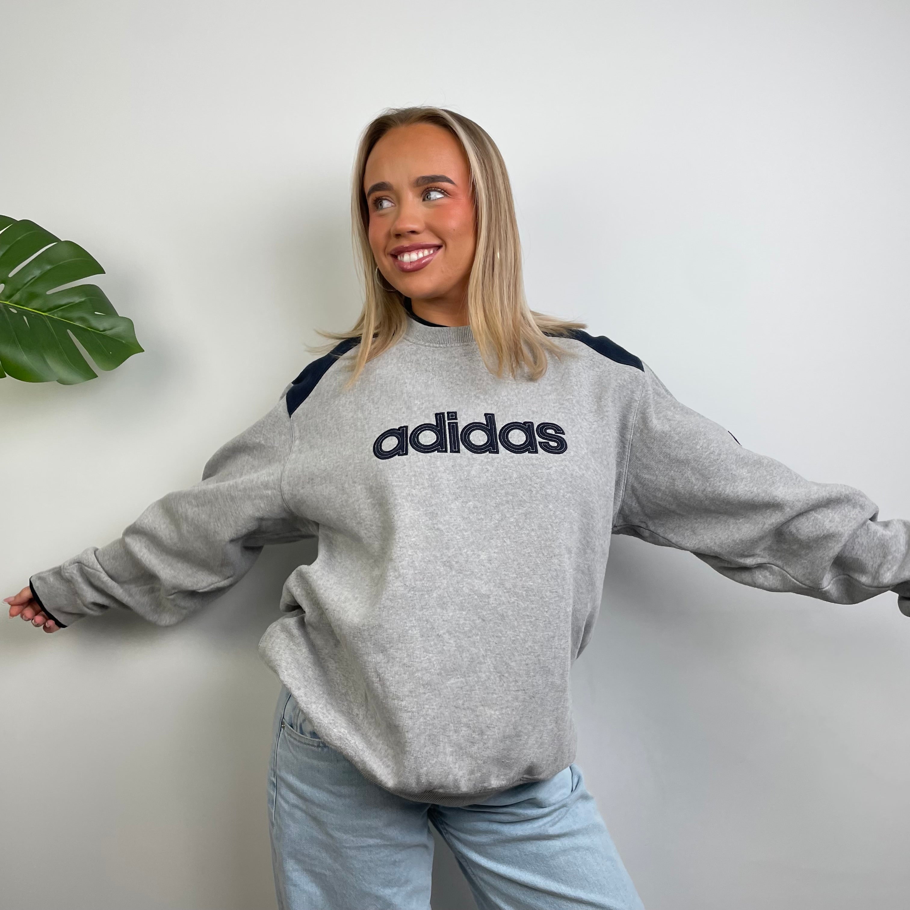 Adidas RARE Grey Embroidered Spell Out Sweatshirt (L)