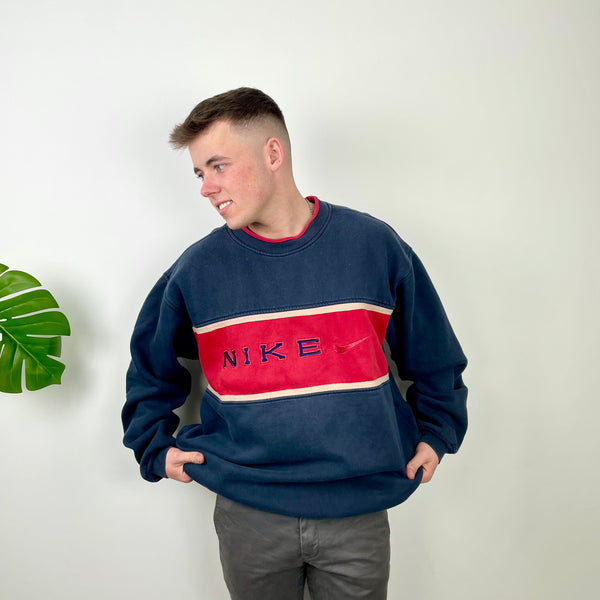 Nike Navy Embroidered Swoosh Sweatshirt (XL)