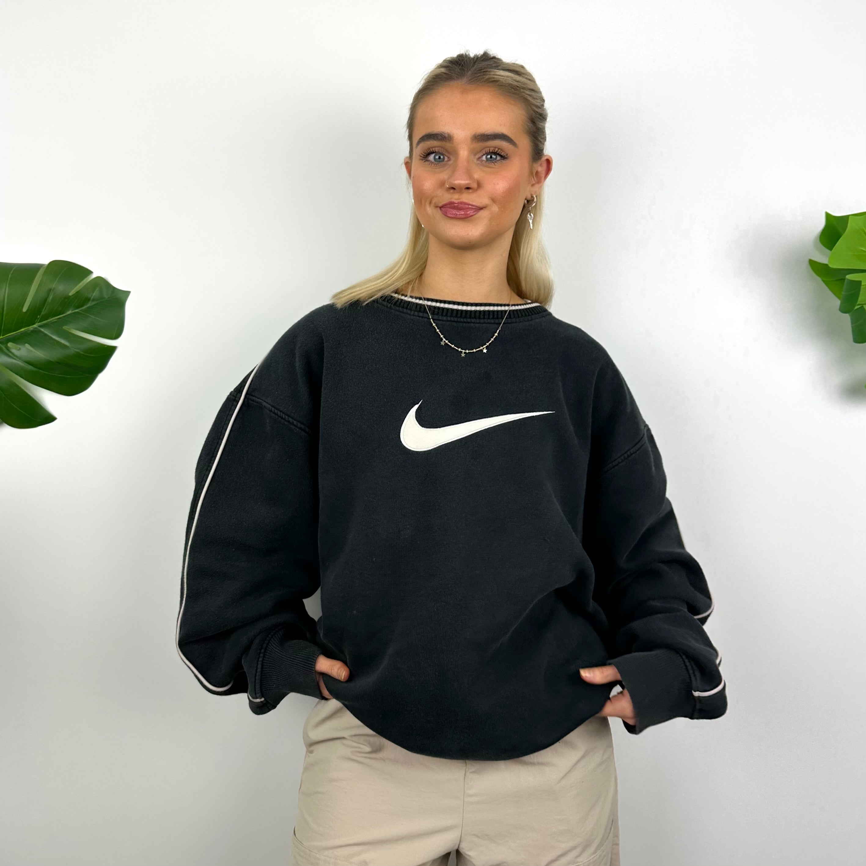 Nike Black Embroidered Swoosh Sweatshirt (XL)