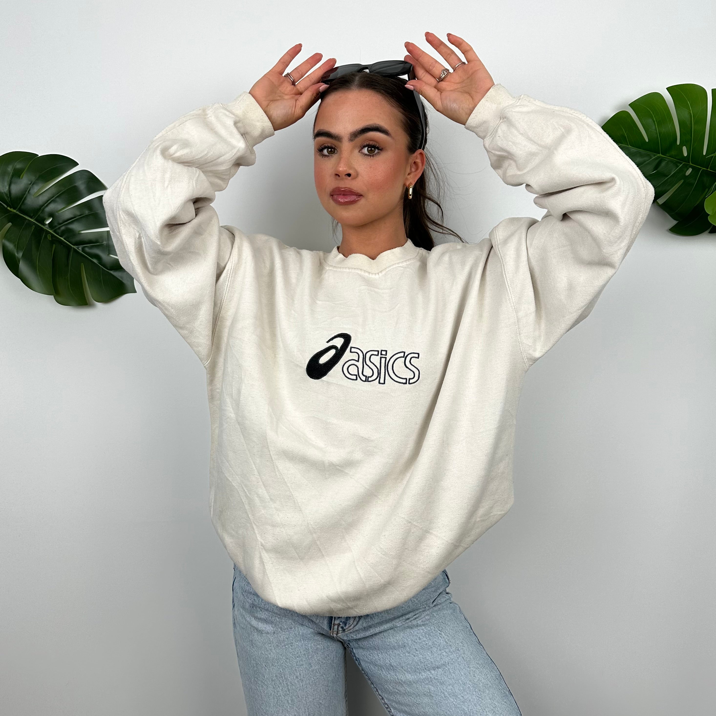 ASICS Cream Embroidered Spell Out Sweatshirt (L)