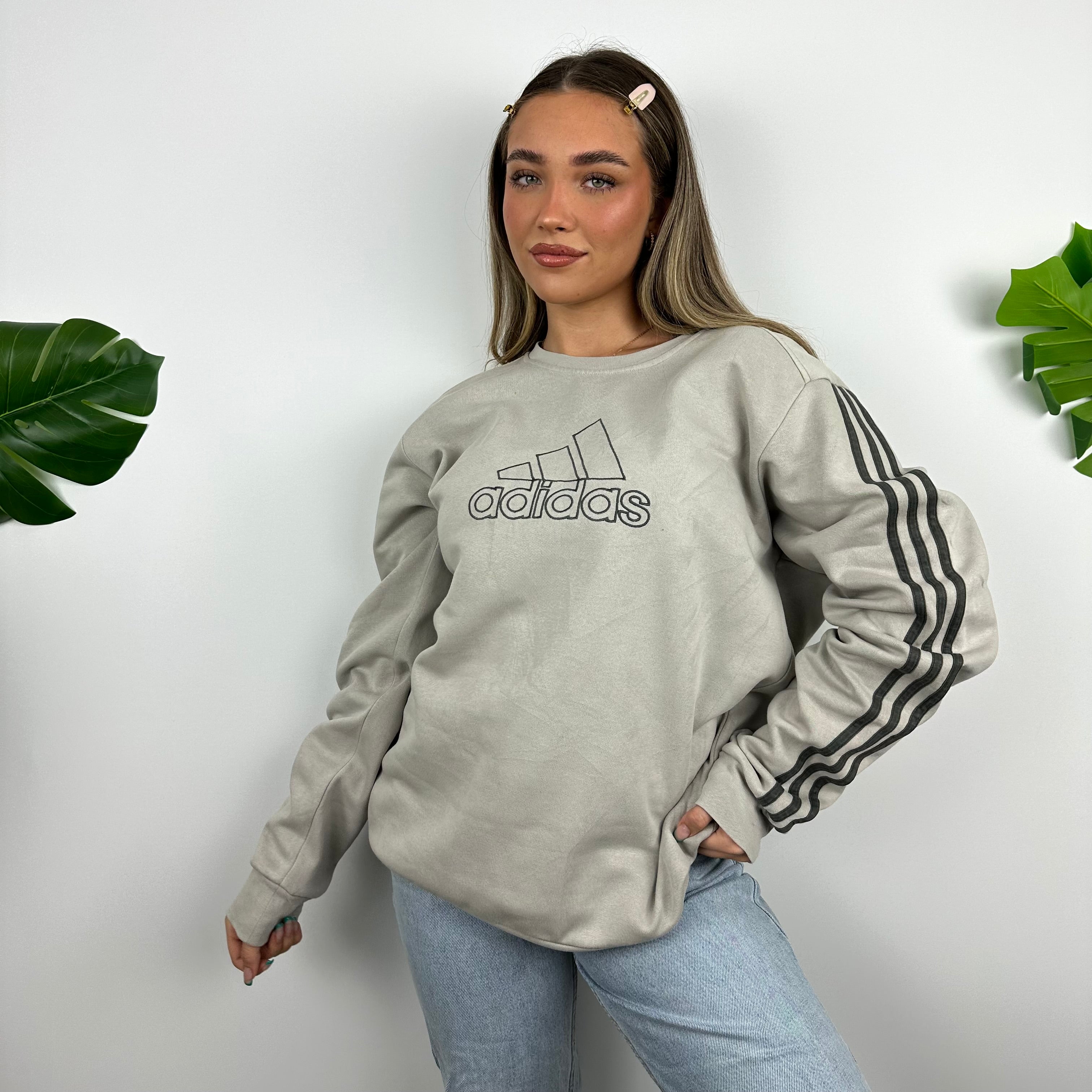 Adidas Grey Embroidered Spell Out Sweatshirt (L)