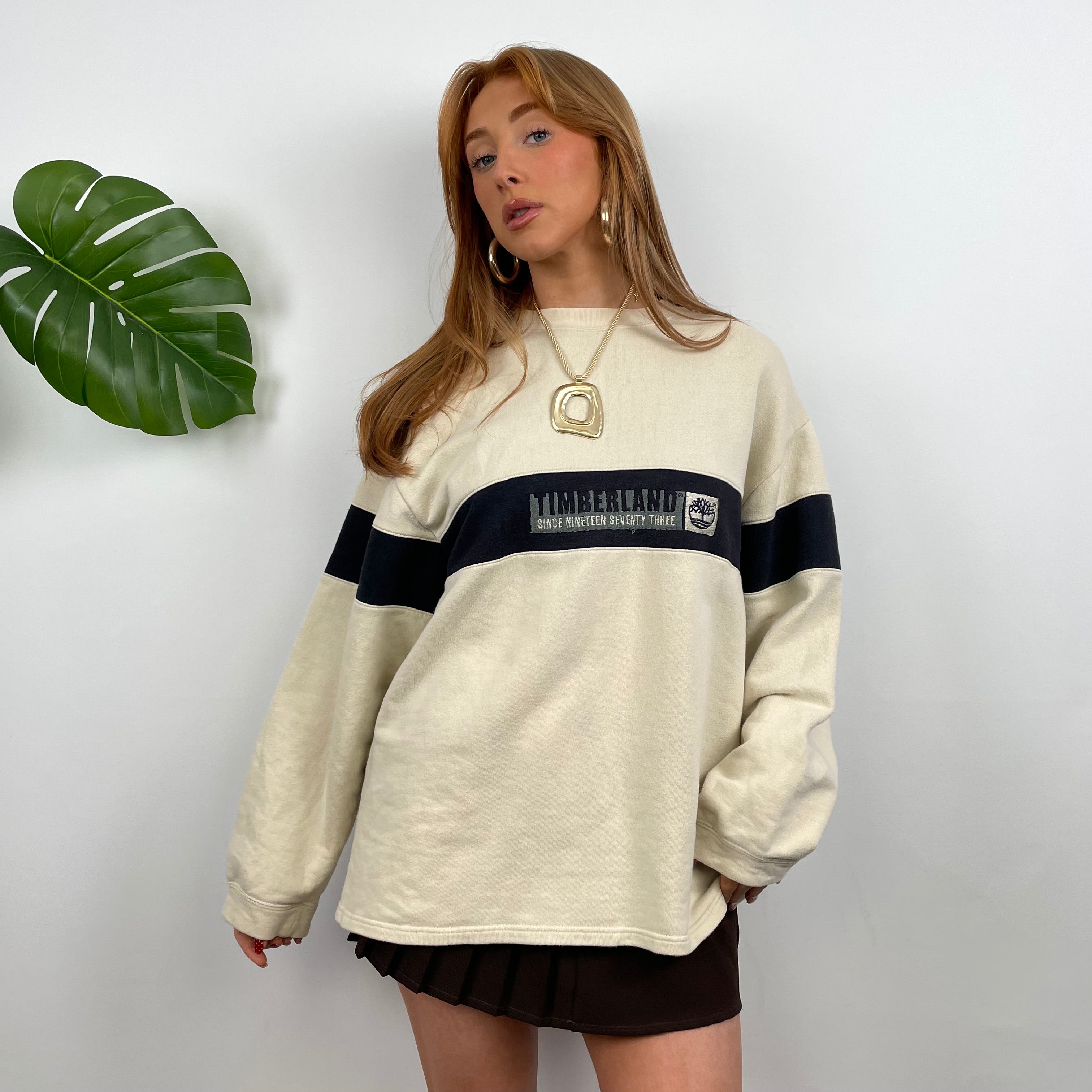 Timberland Beige Embroidered Spell Out Sweatshirt (M)