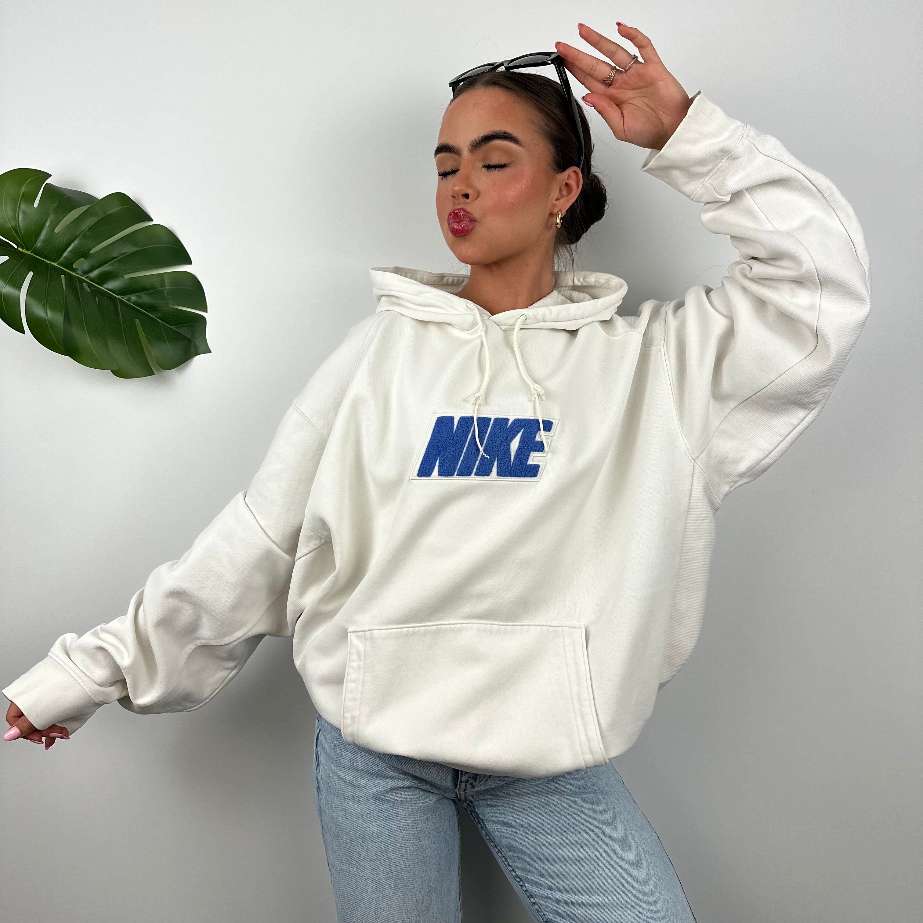 Nike White Embroidered Spell Out Hoodie (L)