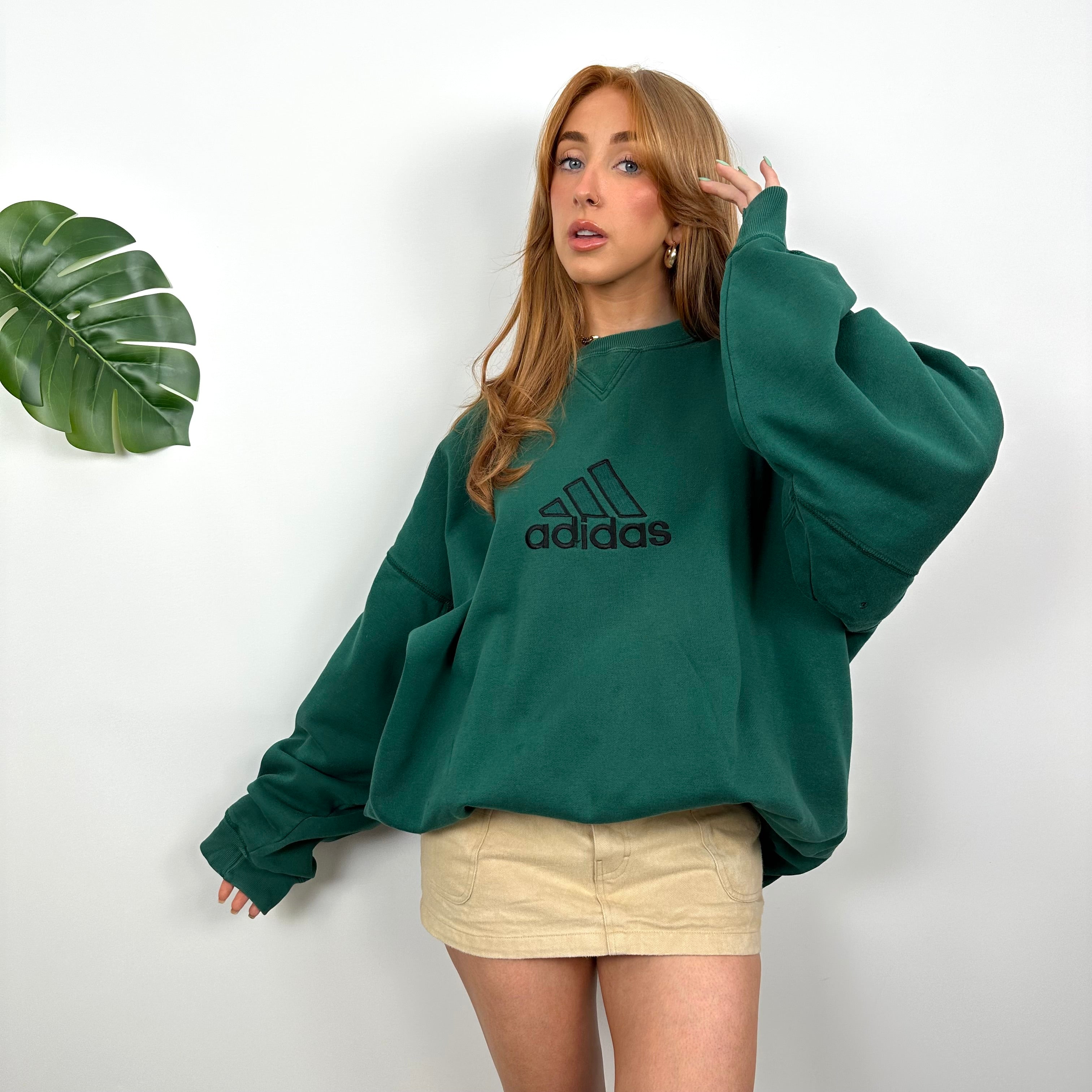 Adidas Green Embroidered Spell Out Sweatshirt (XL)