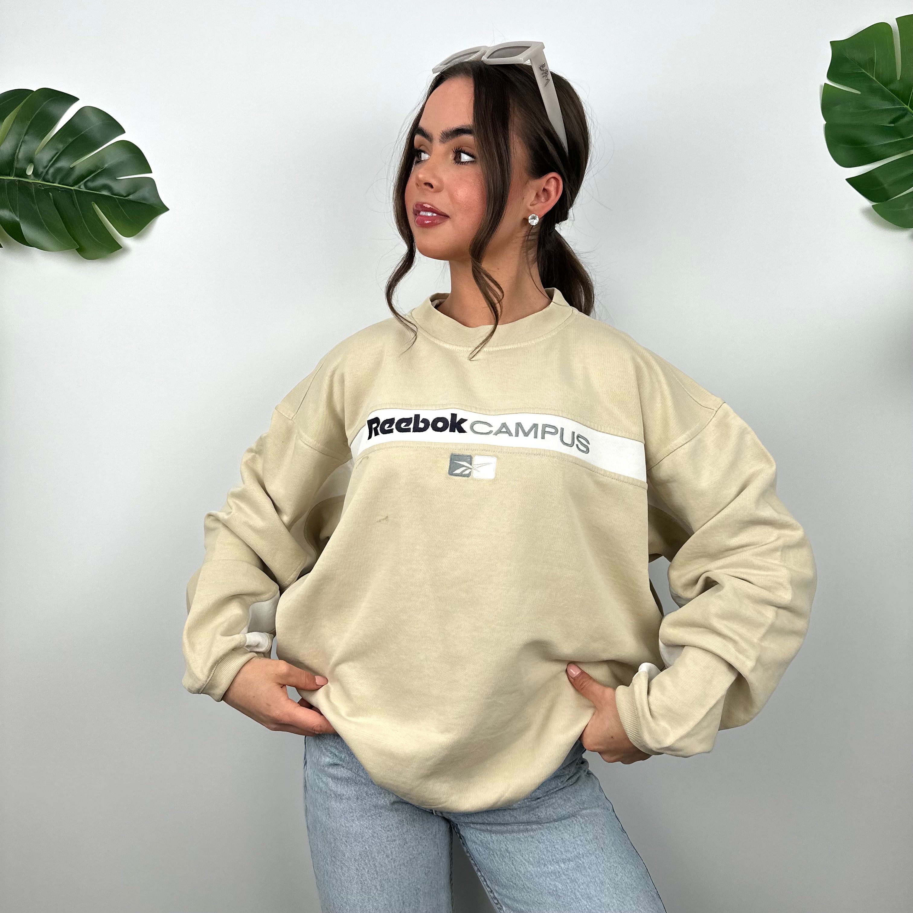 Reebok Cream Embroidered Spell Out Sweatshirt (M)