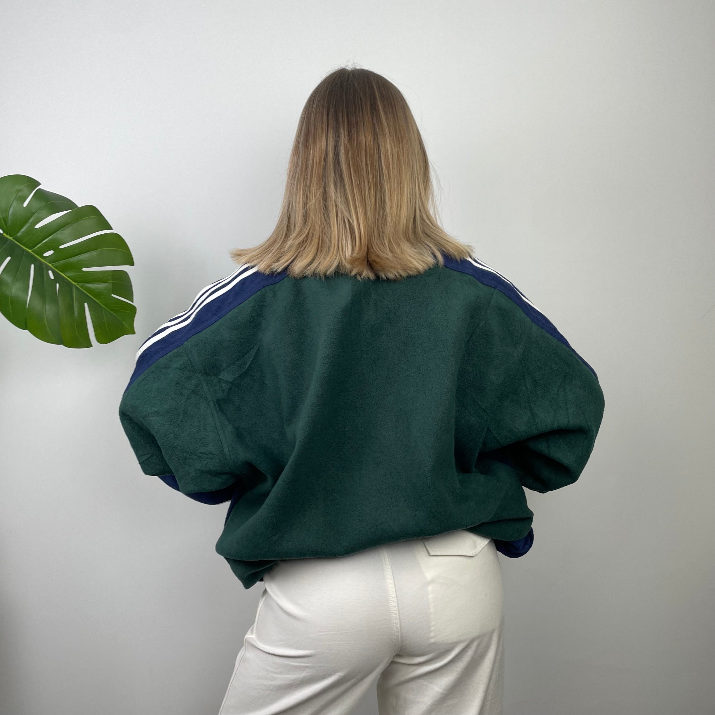 Adidas Green Embroidered Spell Out Fleece Quarter Zip Sweatshirt (XL)