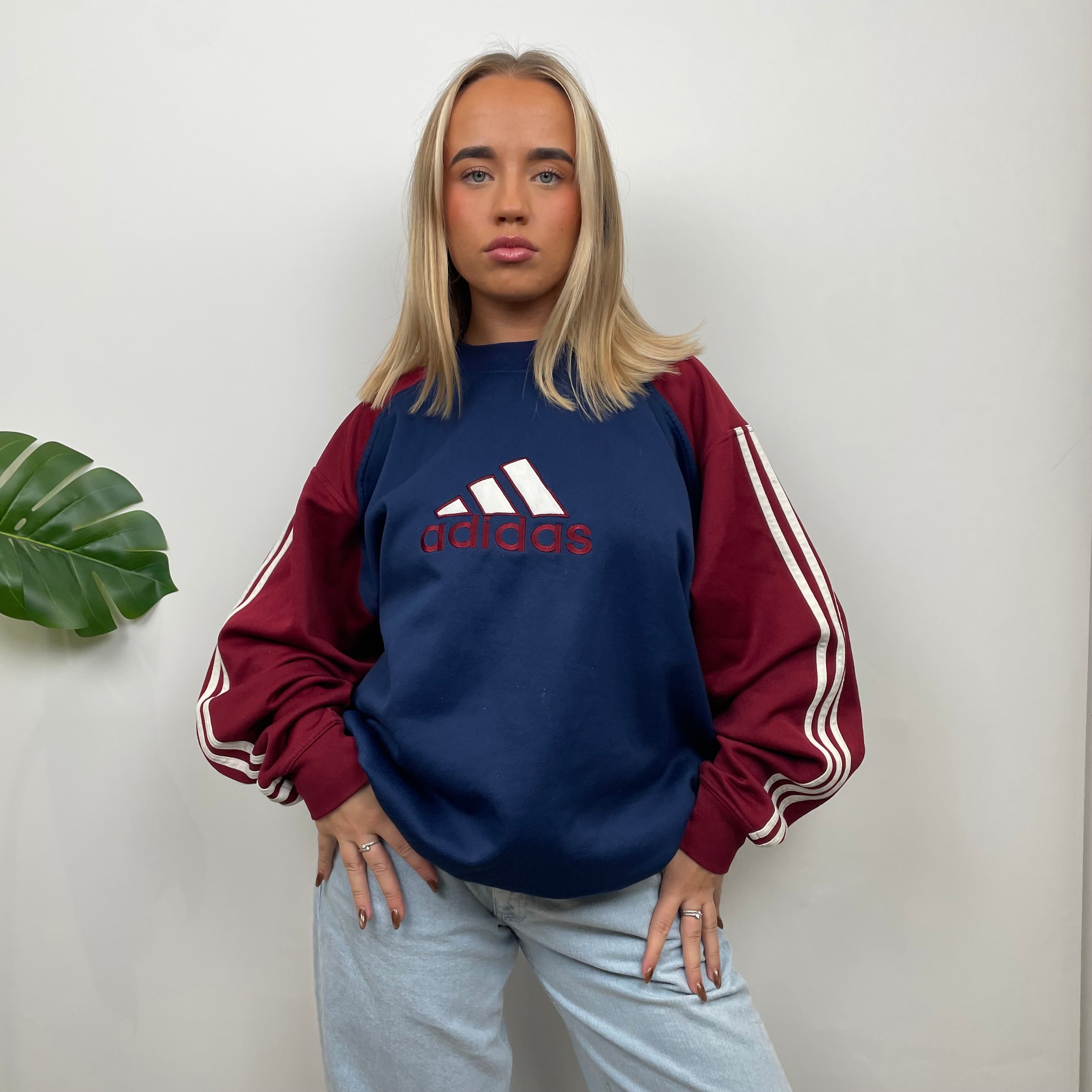 Adidas RARE Red and Navy Embroidered Spell Out Sweatshirt (L)