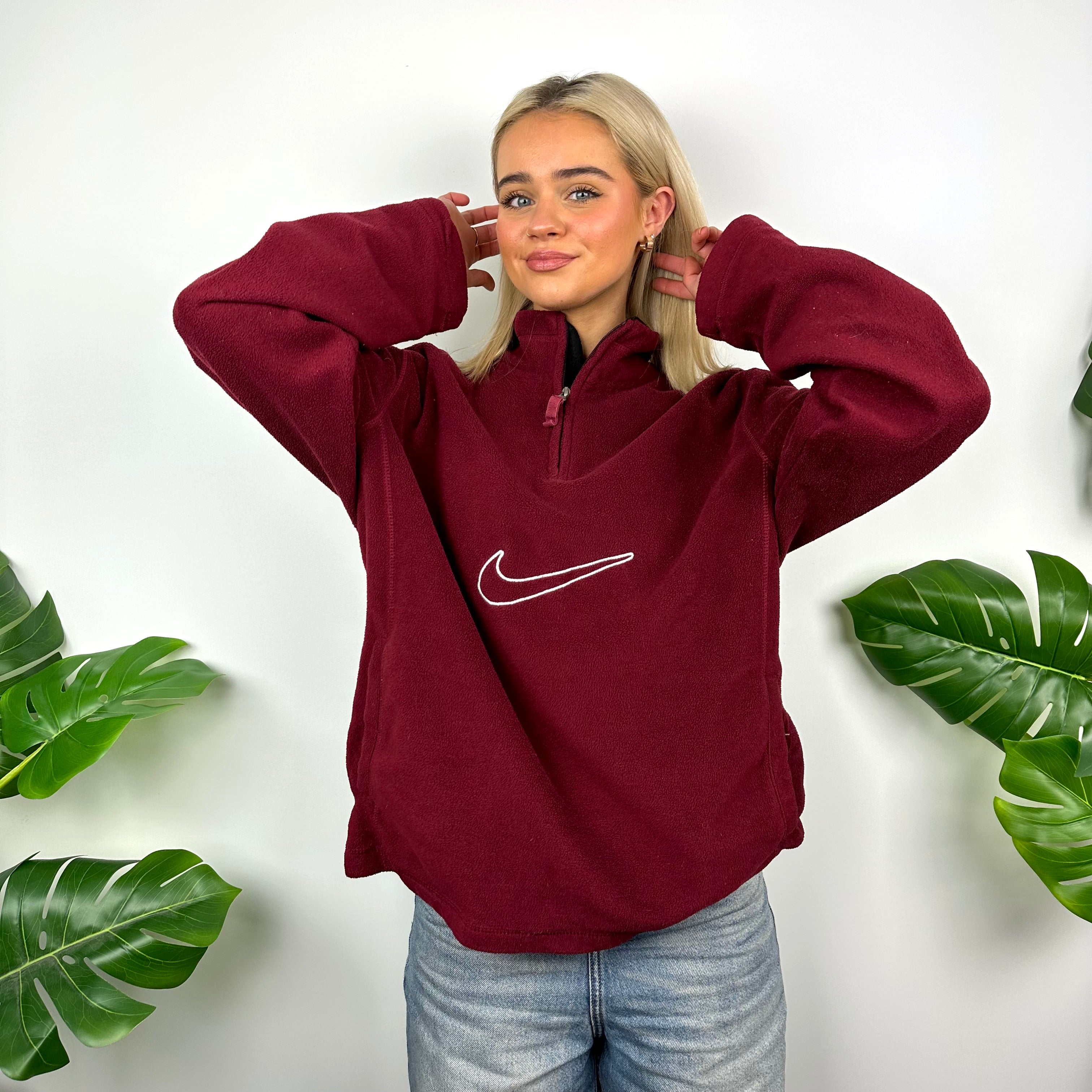 Nike Maroon Embroidered Swoosh Quarter Zip Sweatshirt (M)