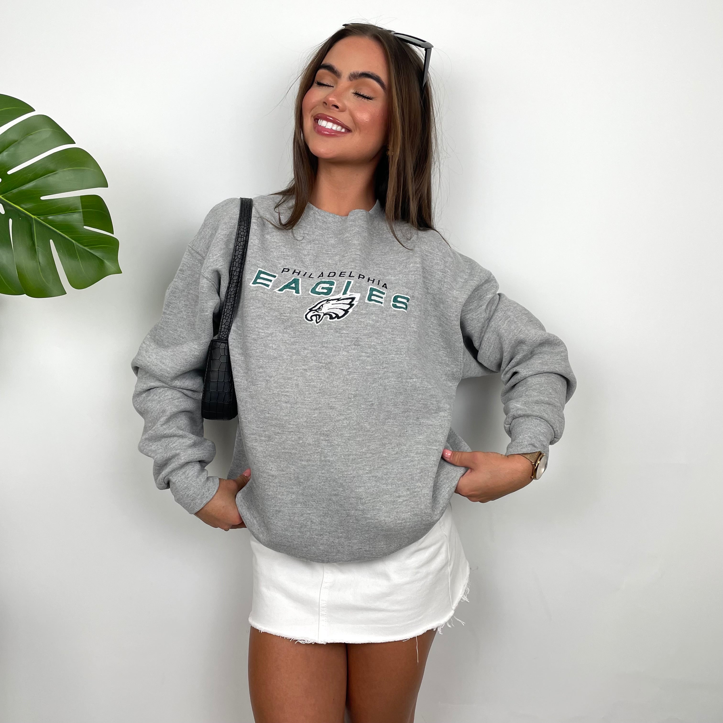 Philadelphia Eagles NFL Grey Embroidered Spell Out Sweatshirt (M)