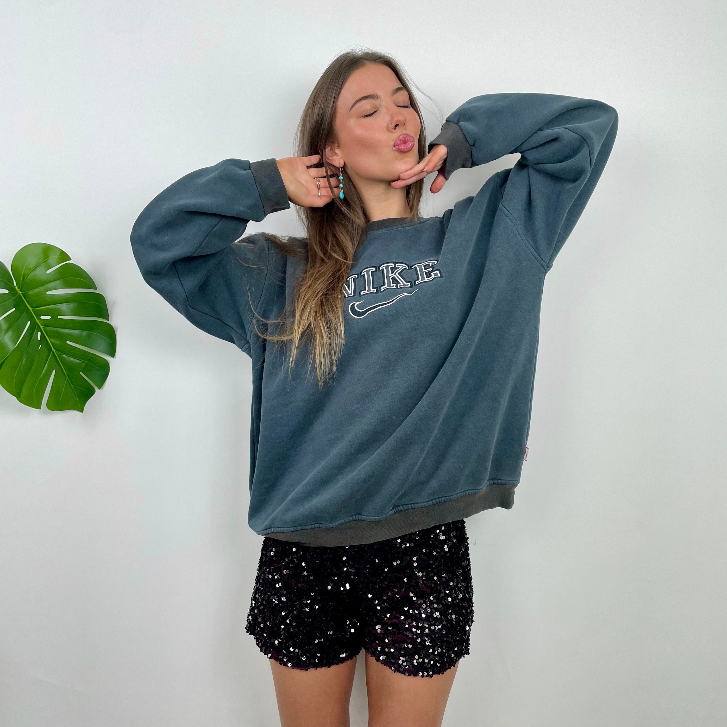 Nike Green  Embroidered Spell Out Sweatshirt (M)