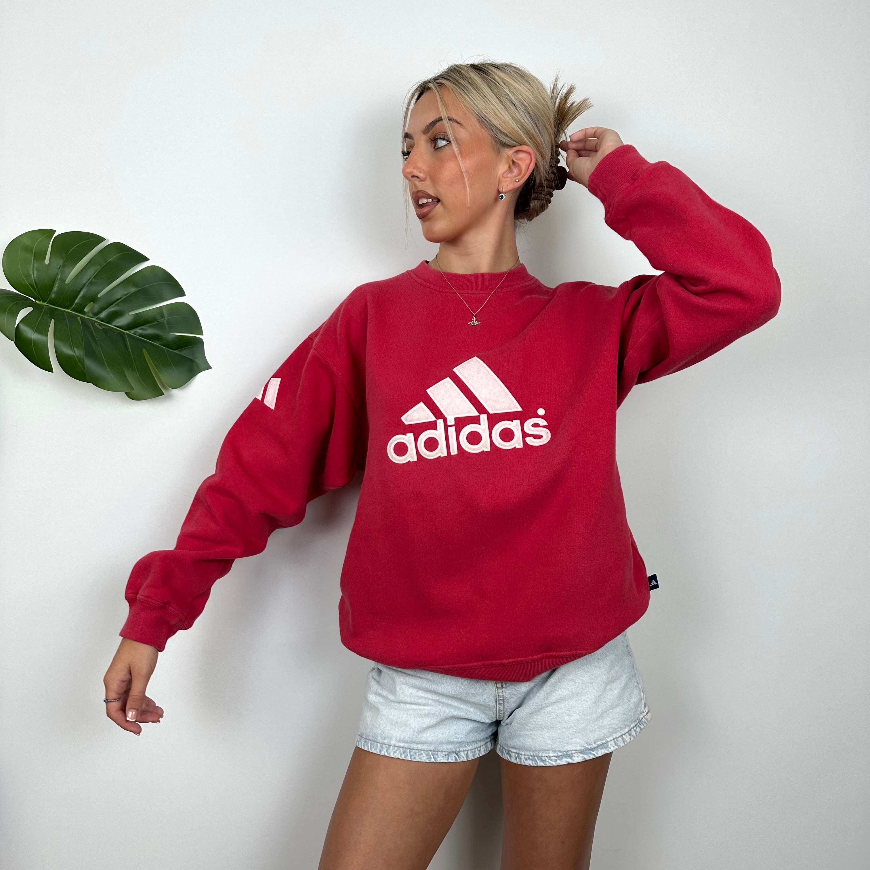 Adidas Red Embroidered Spell Out Sweatshirt (L)