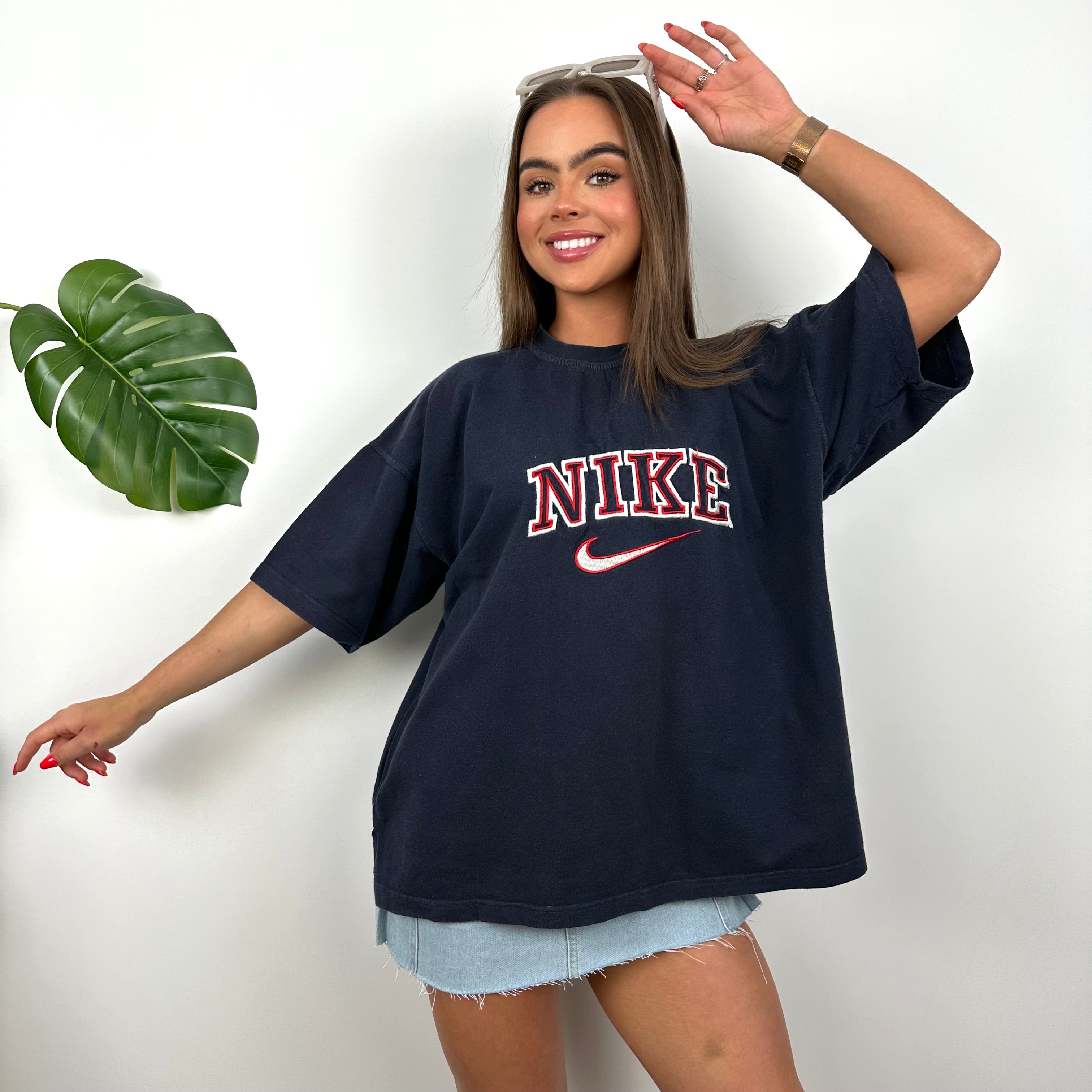 Nike Navy Embroidered Spell Out T Shirt (M)