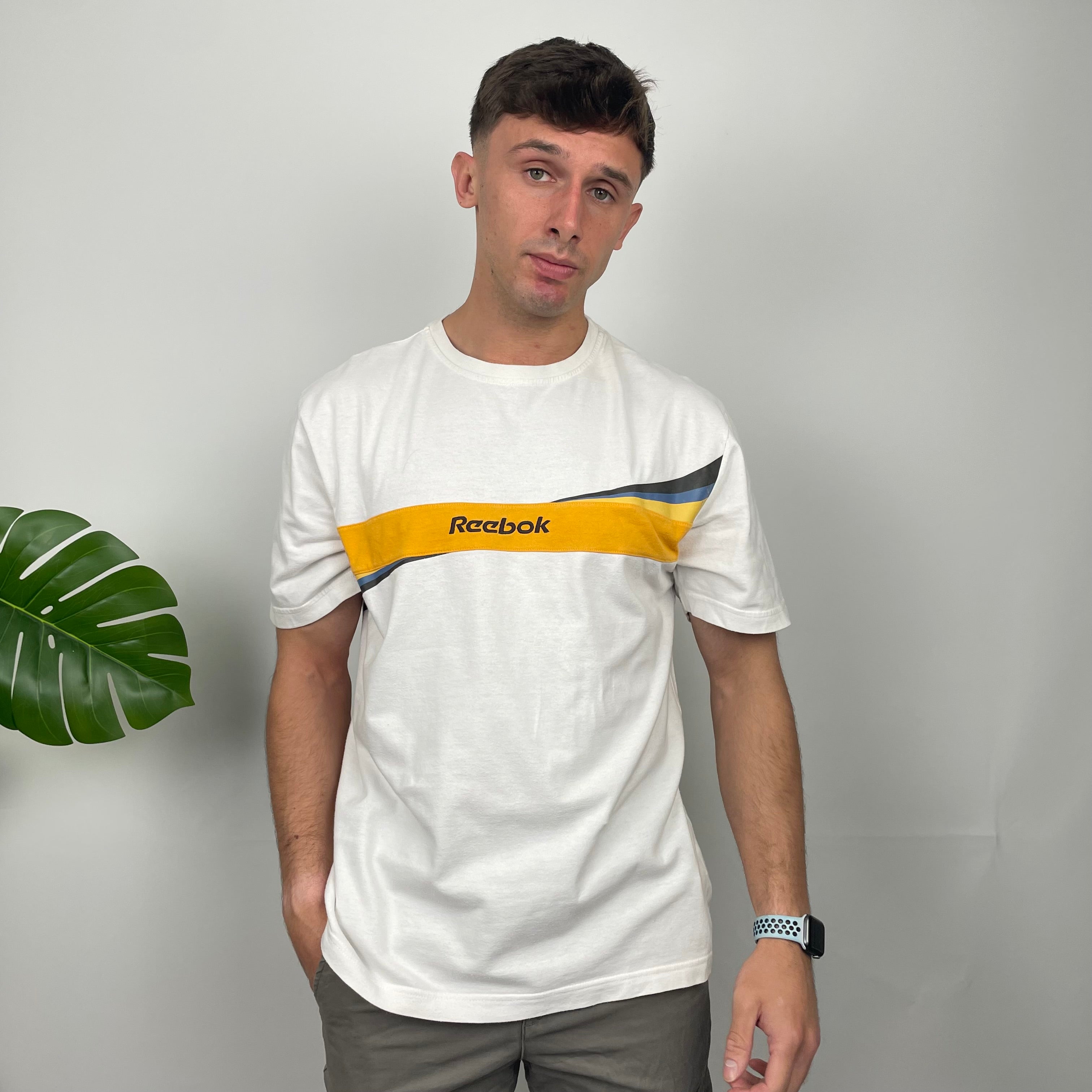 Reebok White Embroidered Spell Out T Shirt (L)