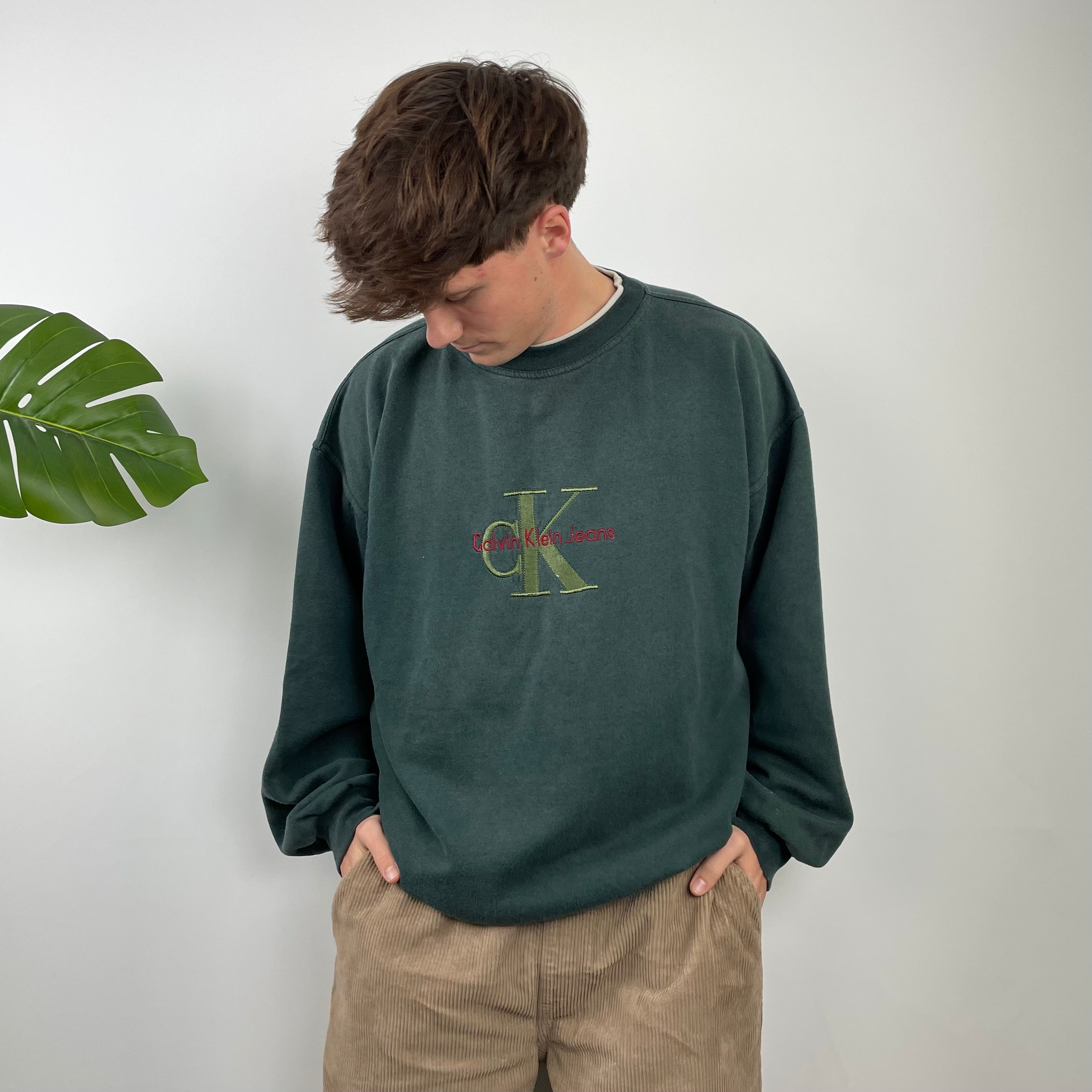 Calvin Klein Green Embroidered Spell Out Sweatshirt (L)