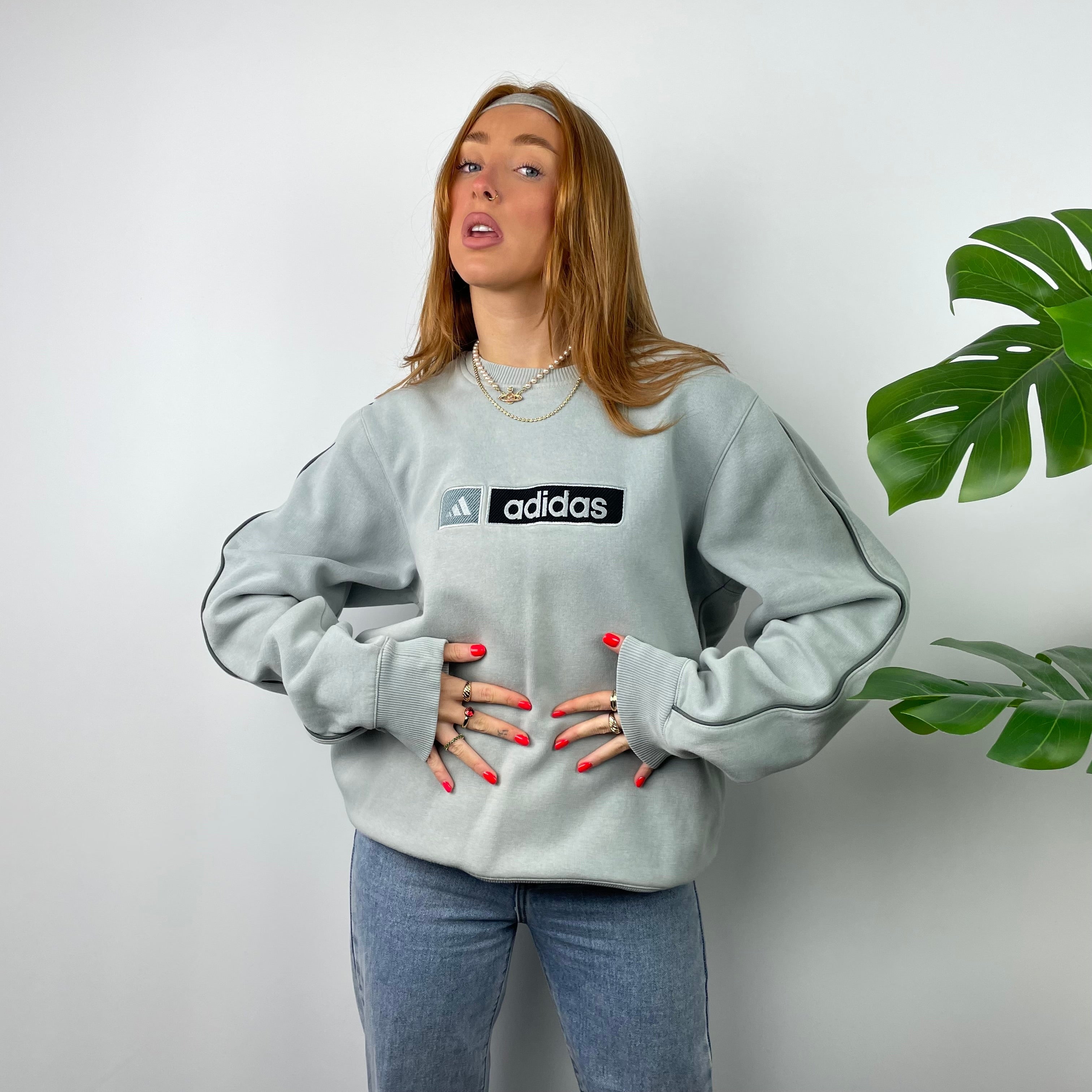 Adidas RARE Baby Blue Embroidered Spell Out Sweatshirt (L)