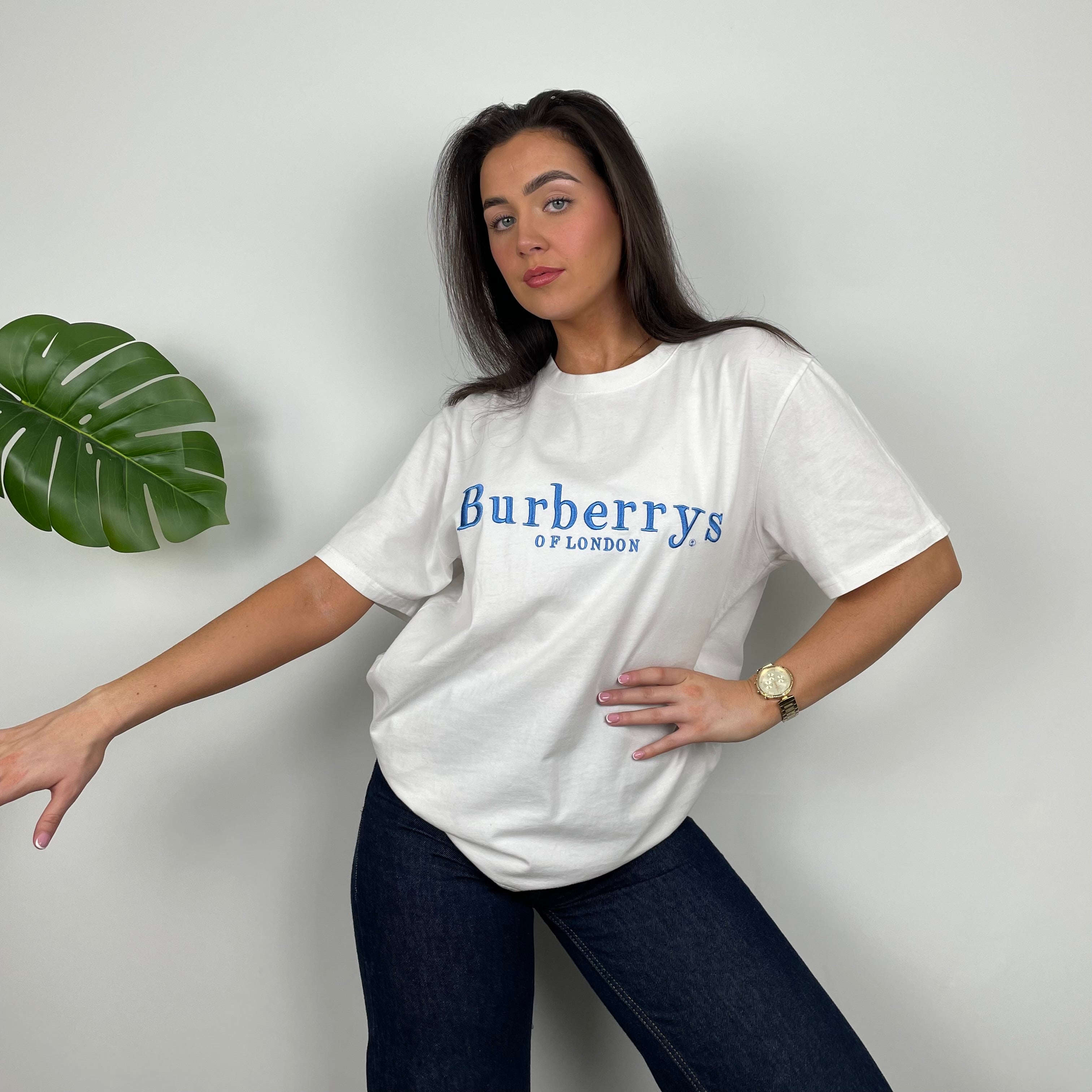 Burberry’s RARE White Embroidered Spell Out T Shirt (L)