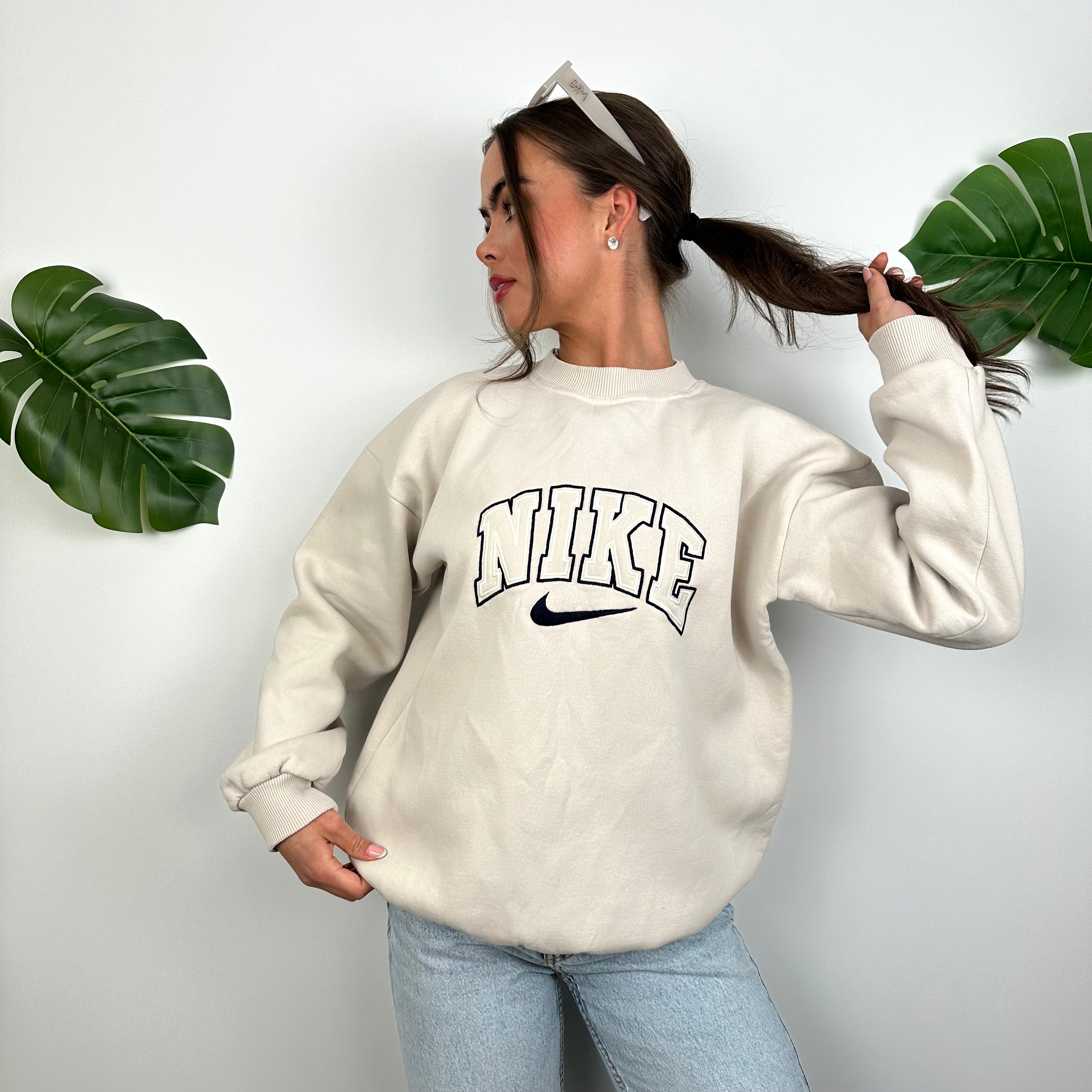 Nike Cream Embroidered Spell Out Sweatshirt (S)