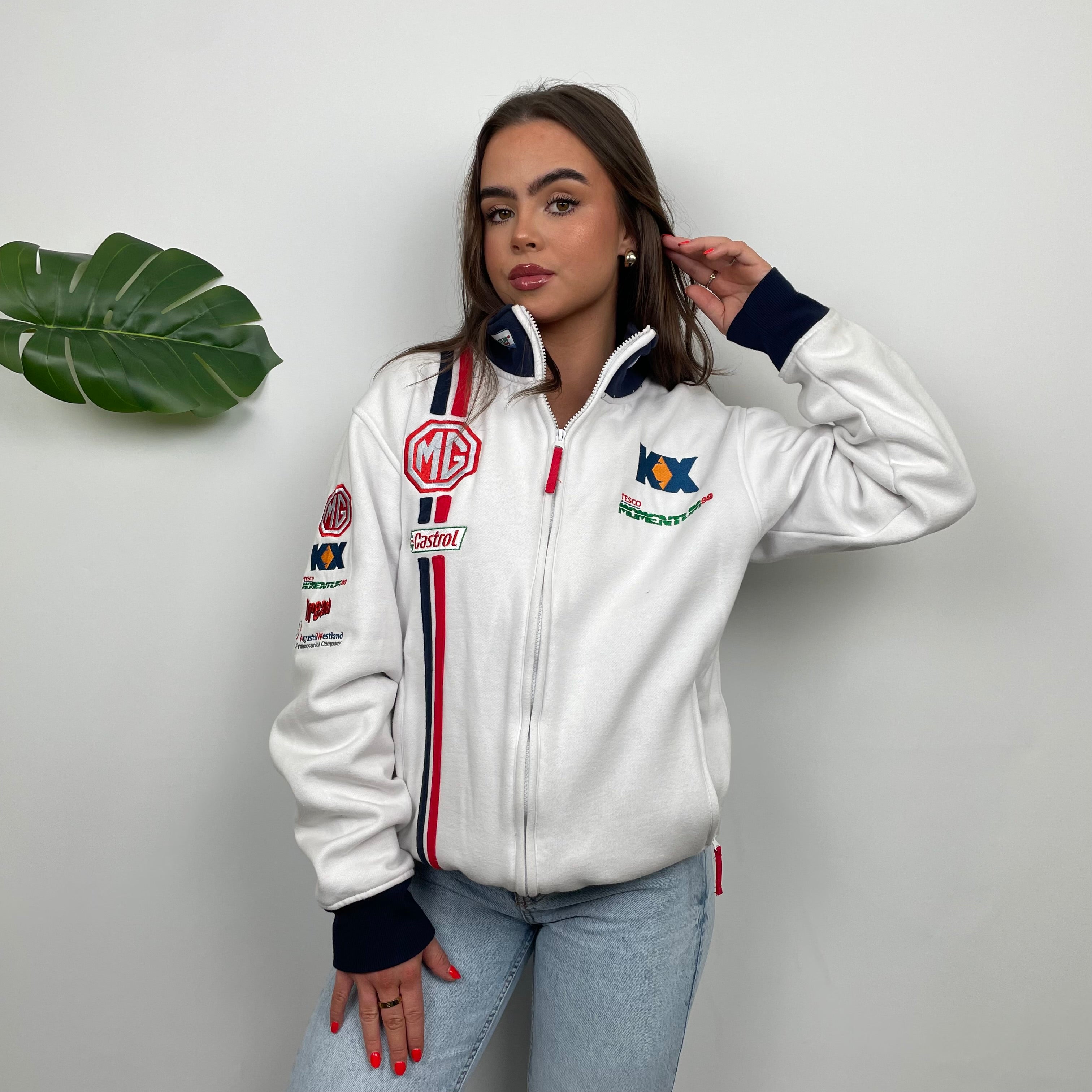 MG Racing White Embroidered Spell Out Zip Up Jacket (L)