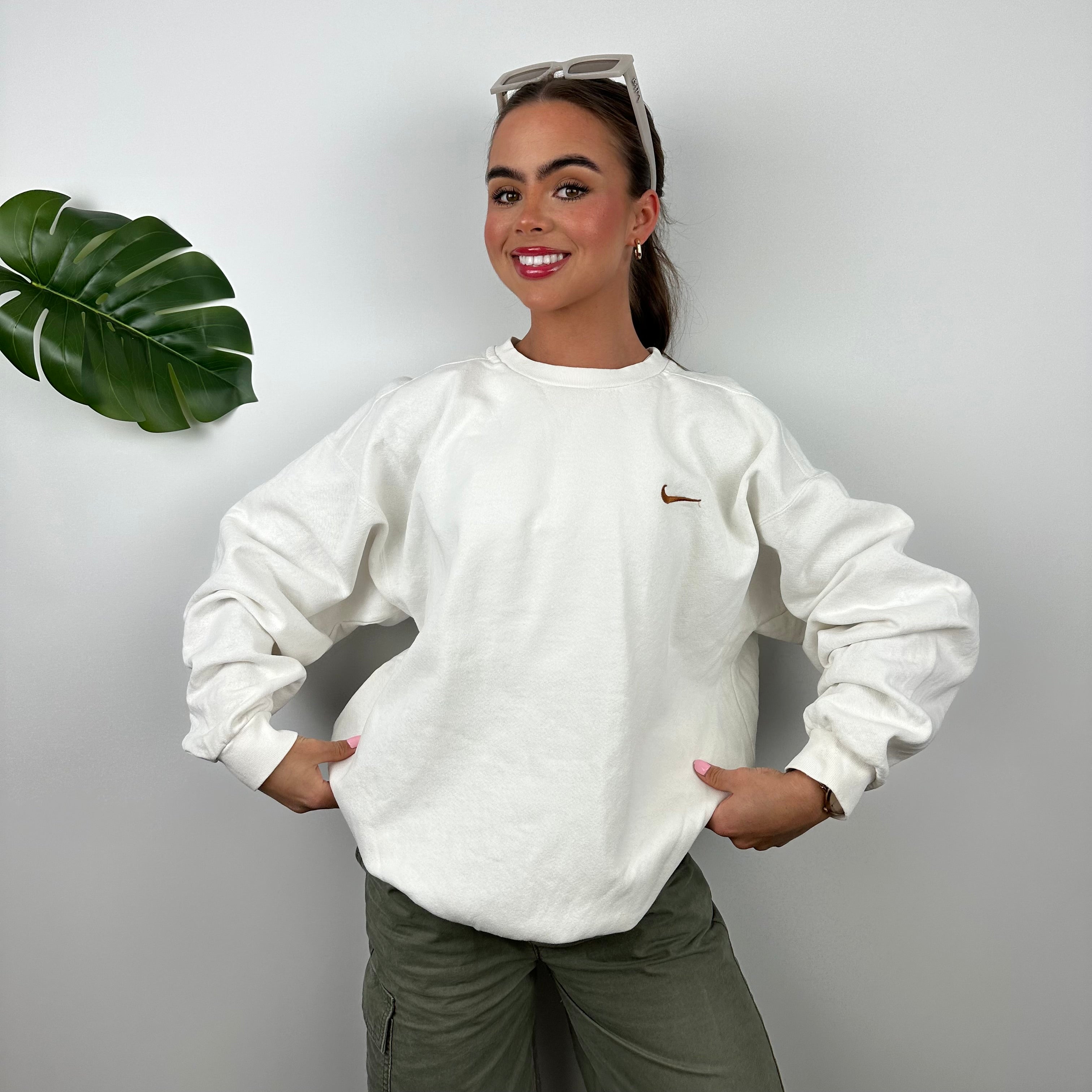 Nike White Embroidered Swoosh Sweatshirt (L)