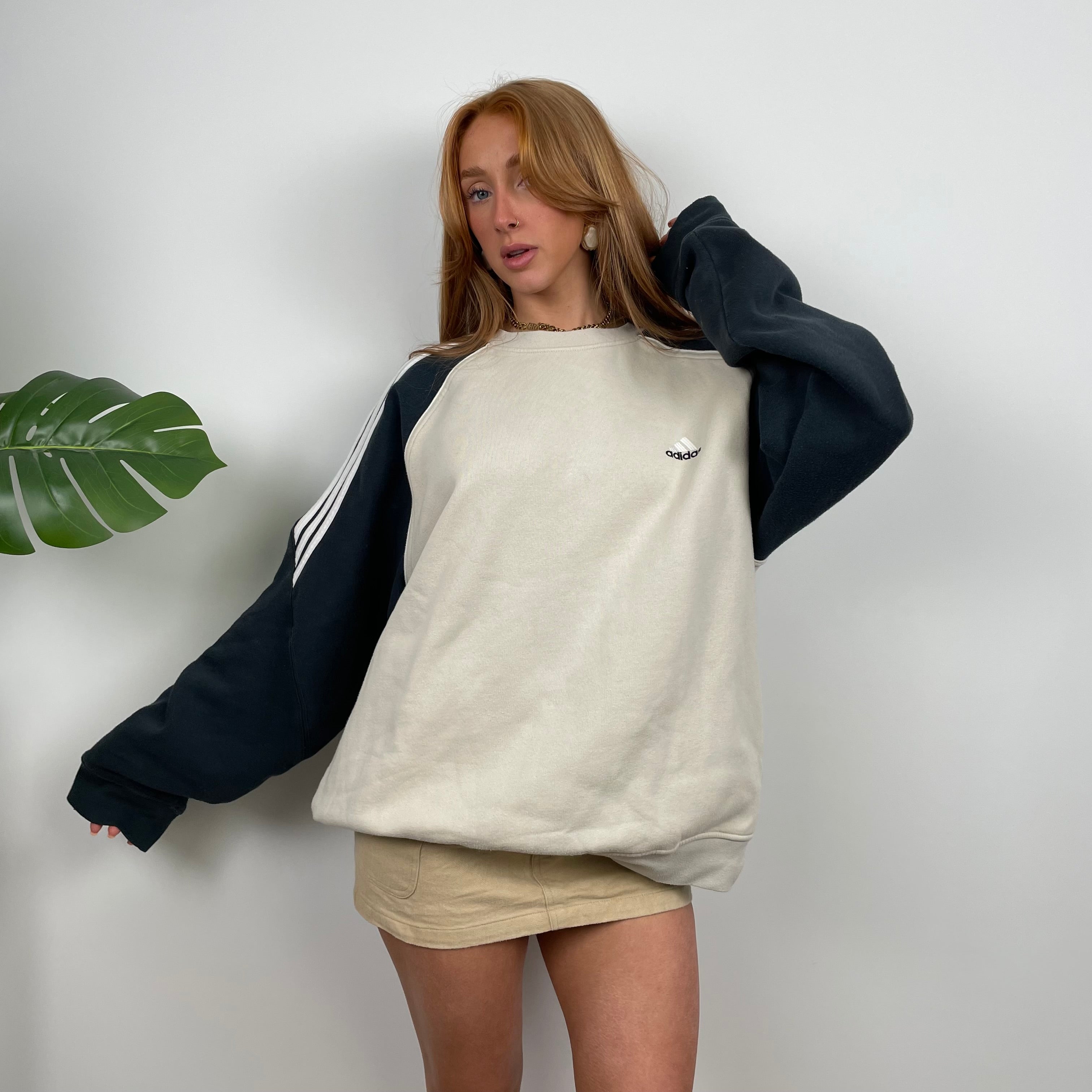 Adidas Cream Embroidered Spell Out Sweatshirt (L)