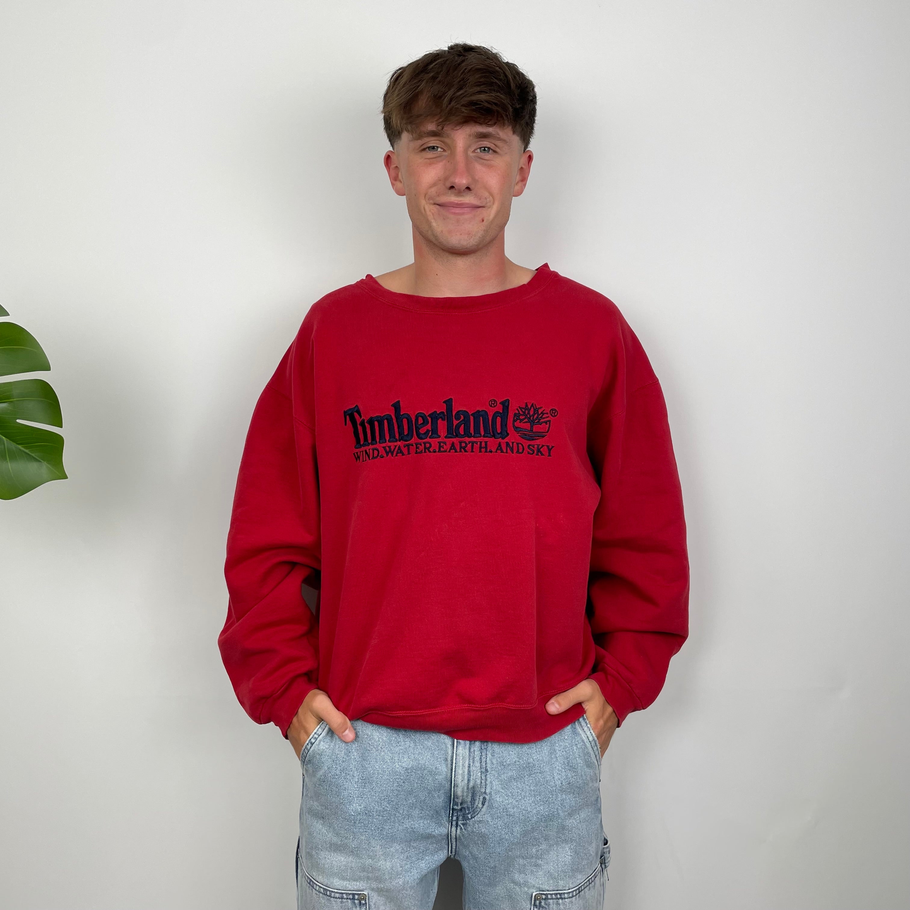 Timberland Red Embroidered Spell Out Sweatshirt (S)