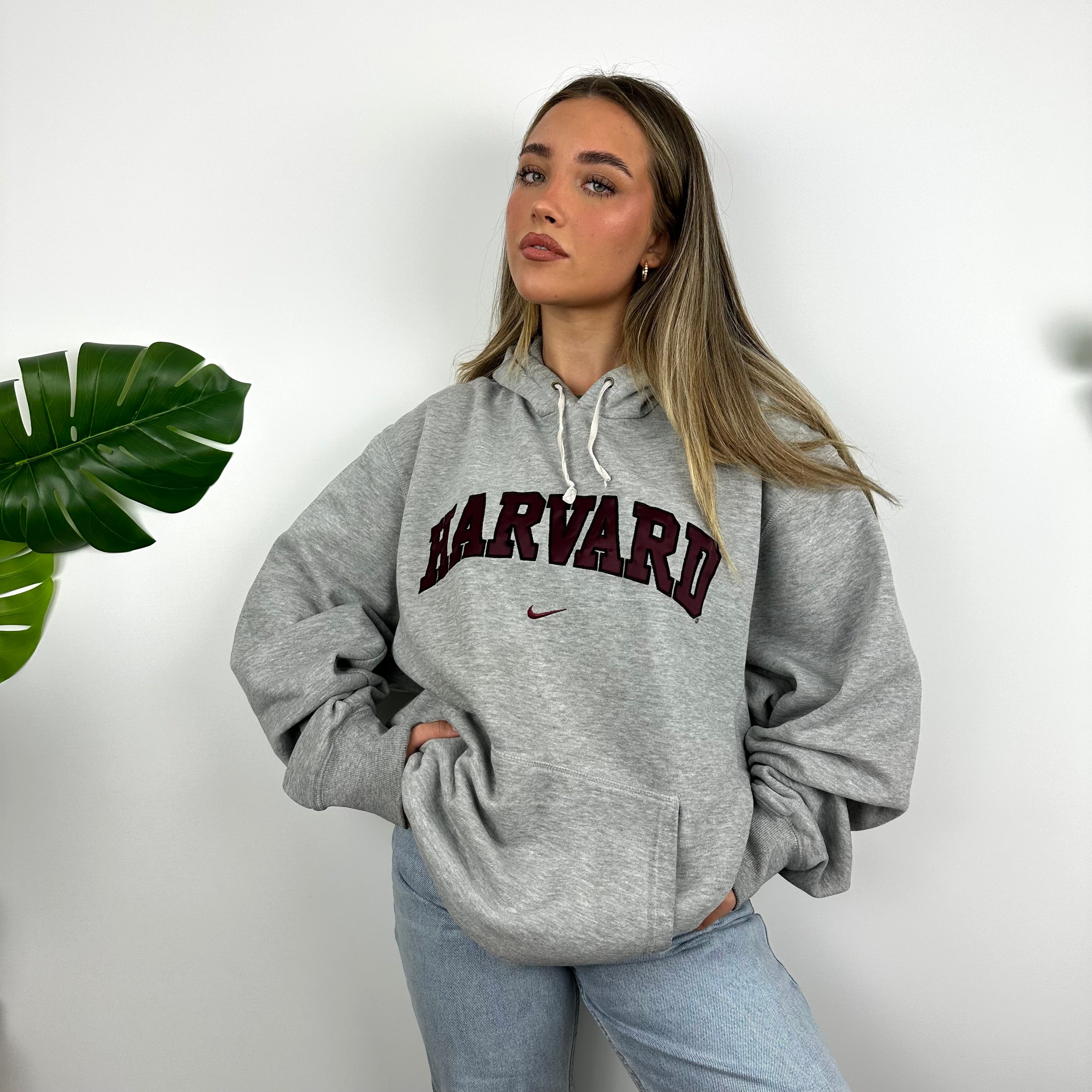 Nike x Harvard RARE Grey Embroidered Spell Out Hoodie (XL)