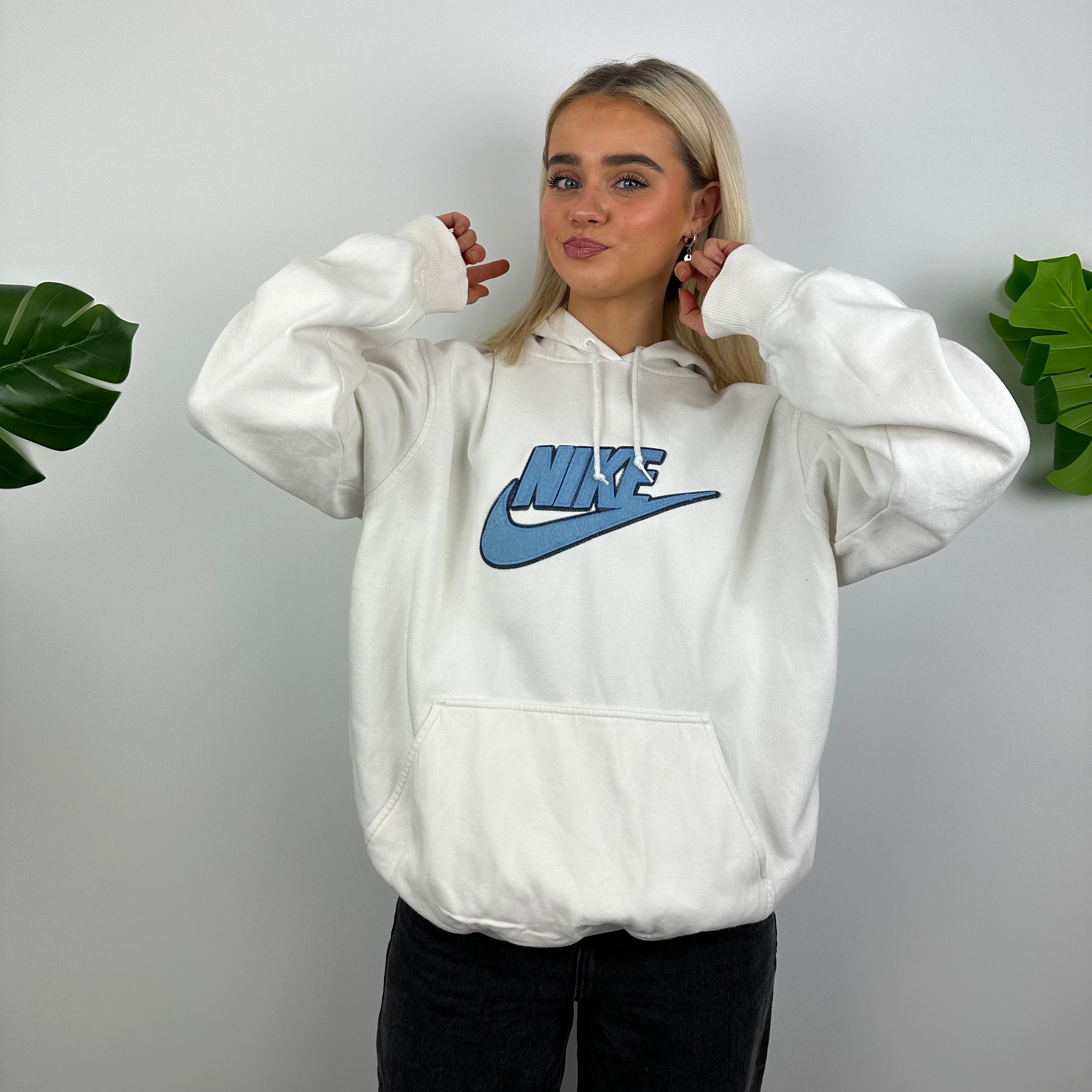 Nike RARE White Embroidered Spell Out Hoodie (L)