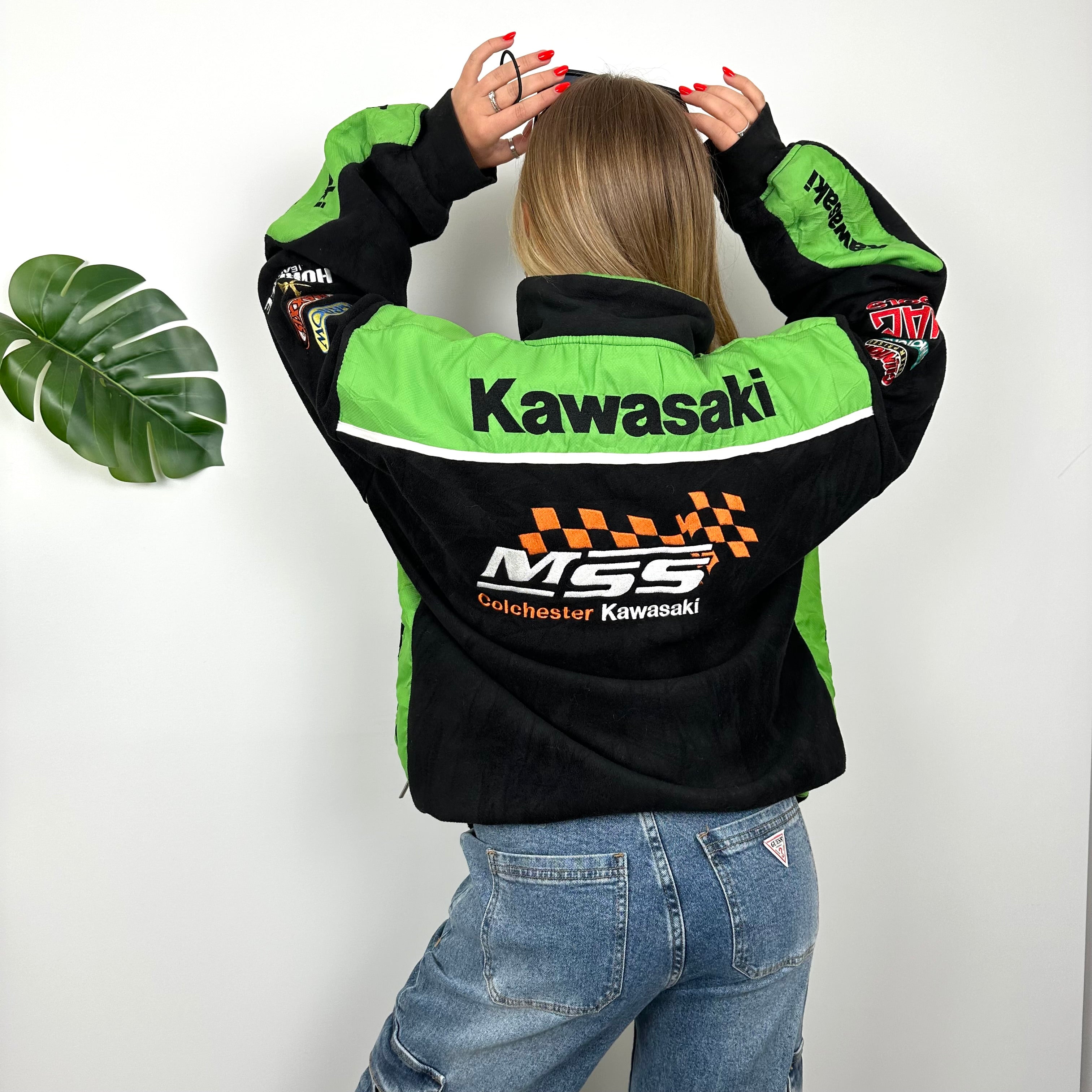 Kawasaki Racing RARE Black Embroidered Spell Out Zip Up Fleece (XXL)