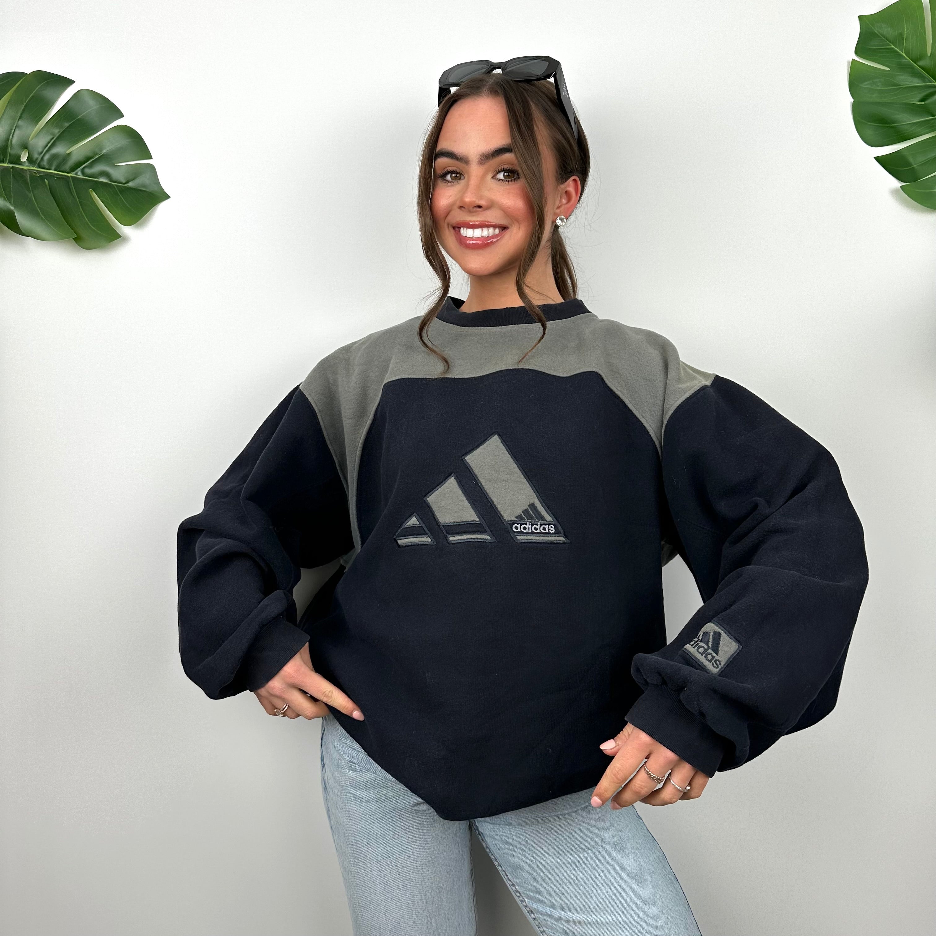 Adidas Navy Embroidered Spell Out Logo Sweatshirt (L)