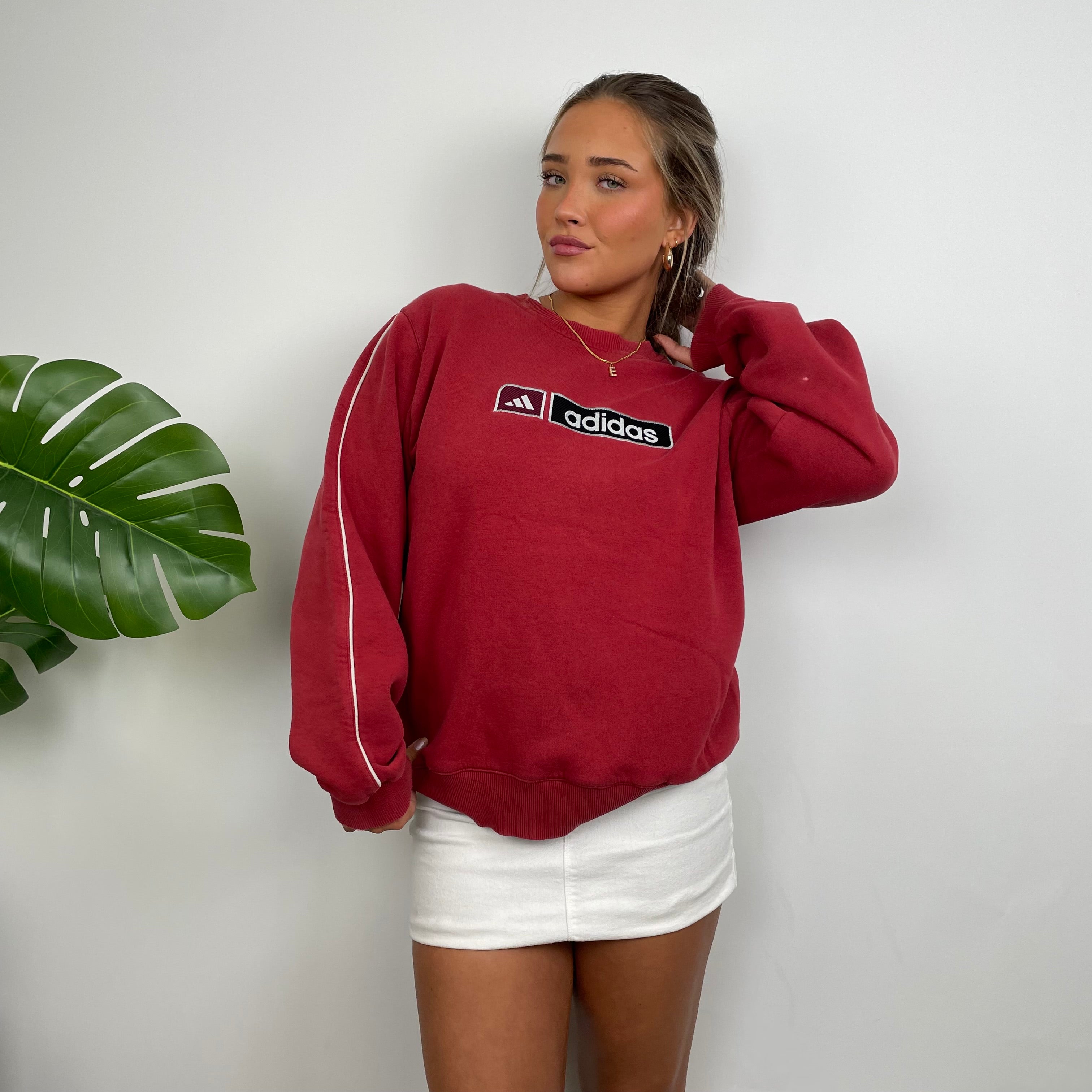 Adidas Red Embroidered Spell Out Sweatshirt (M)