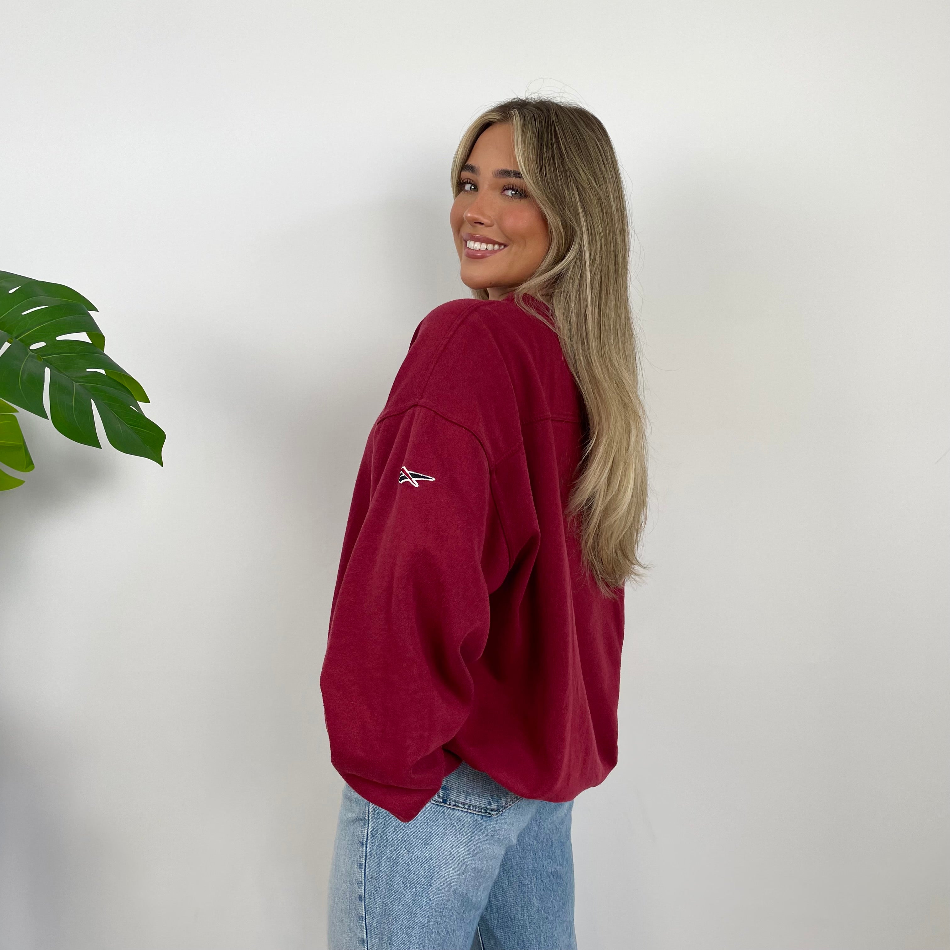 Reebok Red Embroidered Spell Out Sweatshirt (L)
