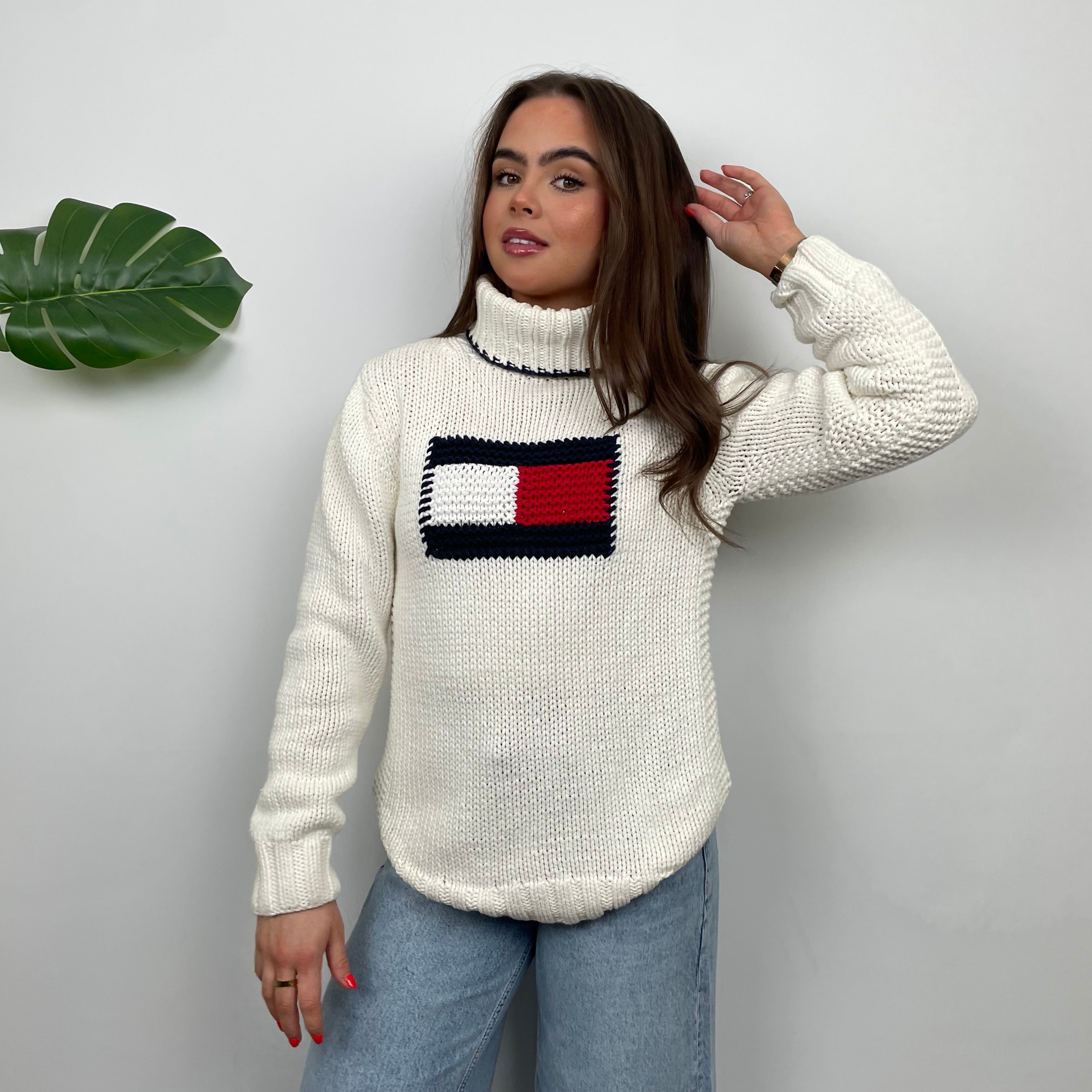 Tommy Hilfiger RARE Cream Logo Knitted Sweater (S)