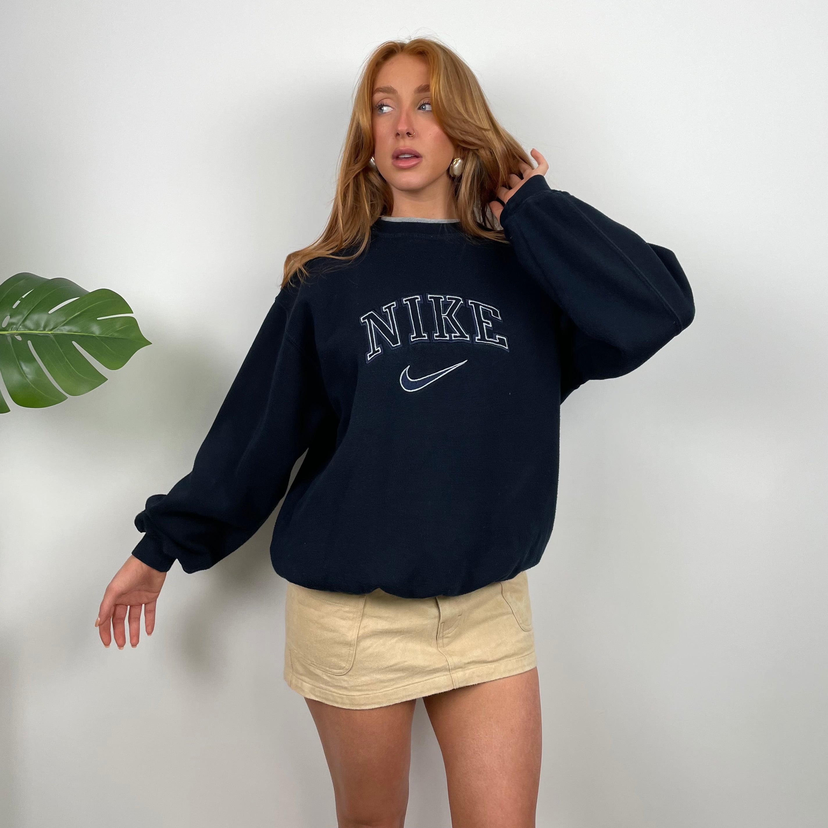 Nike RARE Navy Embroidered Spell Out Sweatshirt (L)