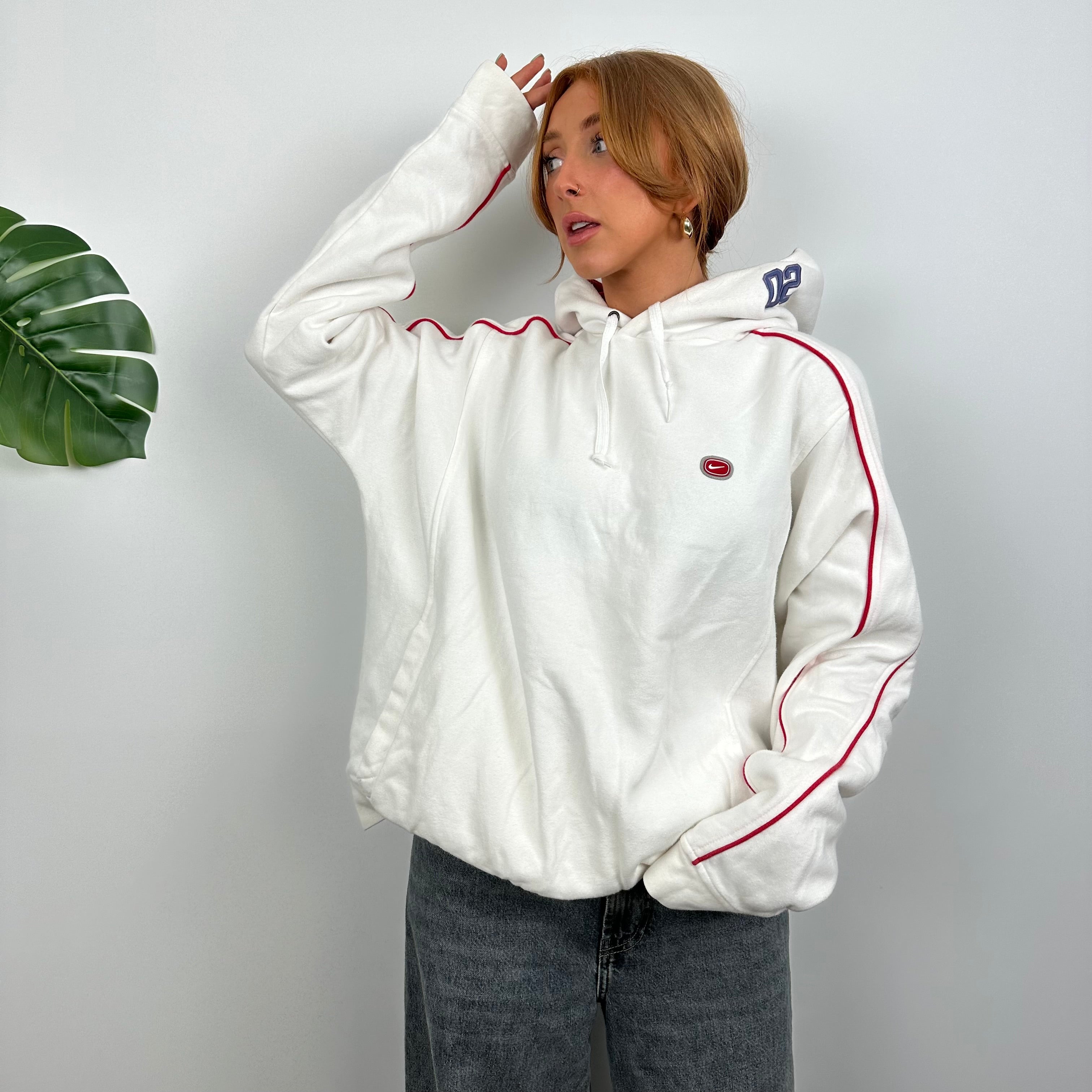 Nike Cortez White Embroidered Spell Out Hoodie (L)