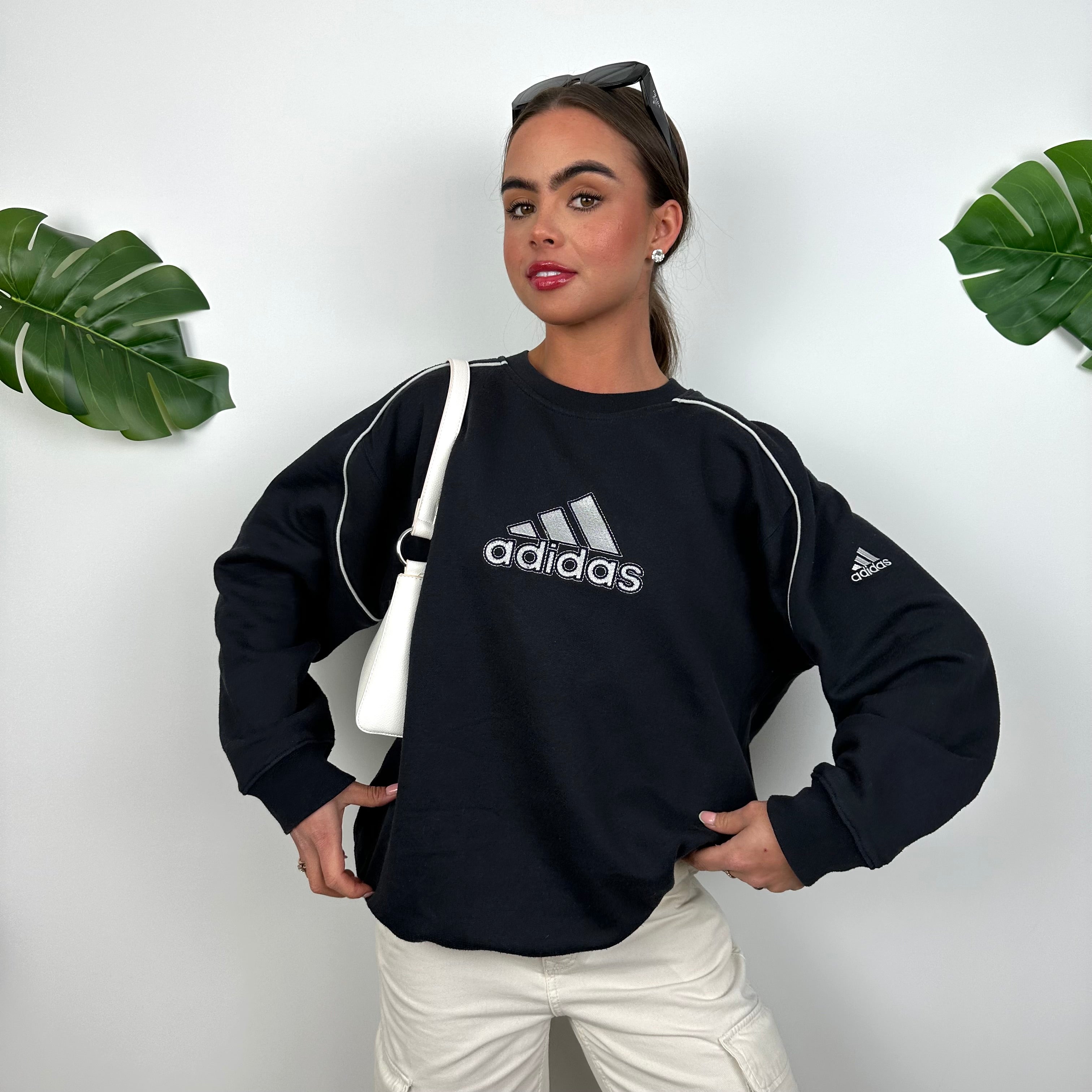 Adidas Black Embroidered Spell Out Sweatshirt (M)