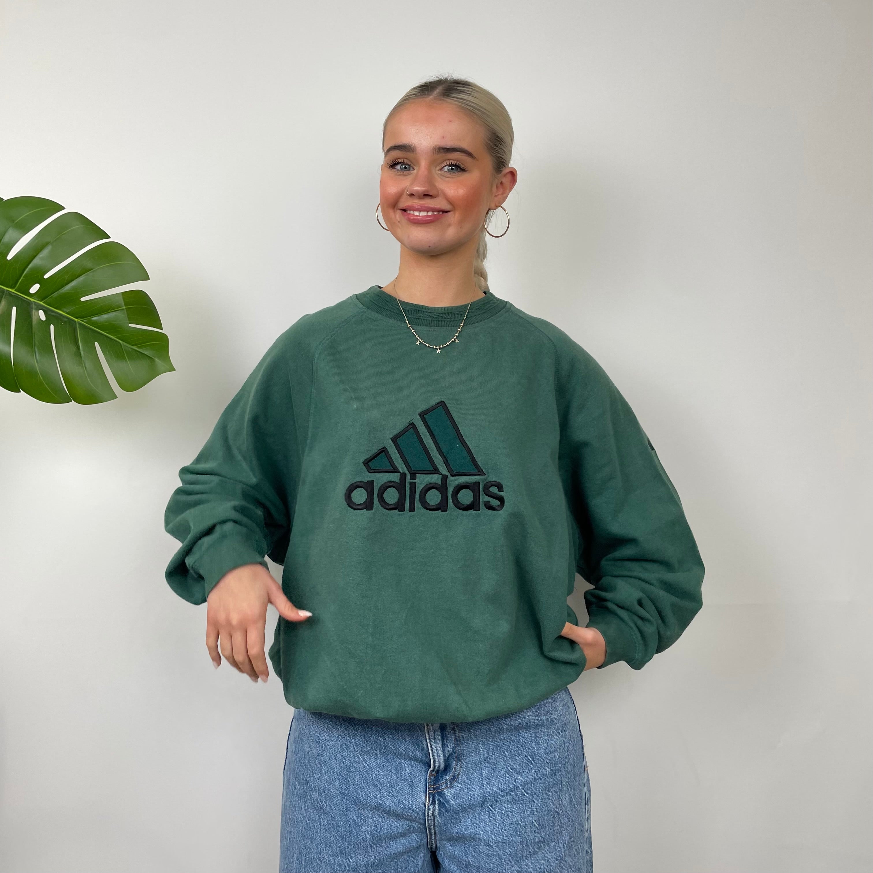 Adidas Green Embroidered Spell Out Sweatshirt (S)