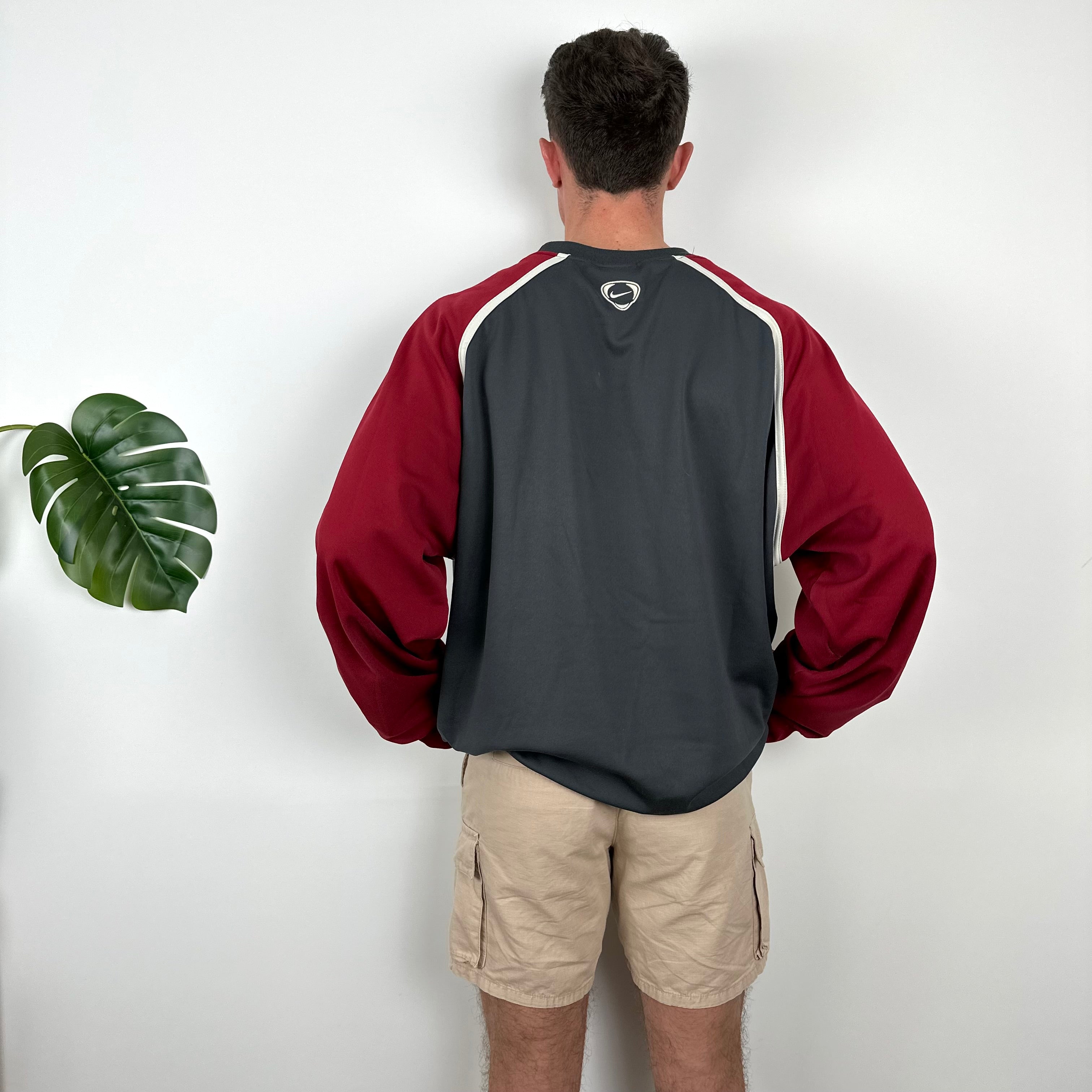 Nike Grey & Maroon Embroidered Swoosh Sweatshirt (XXL)