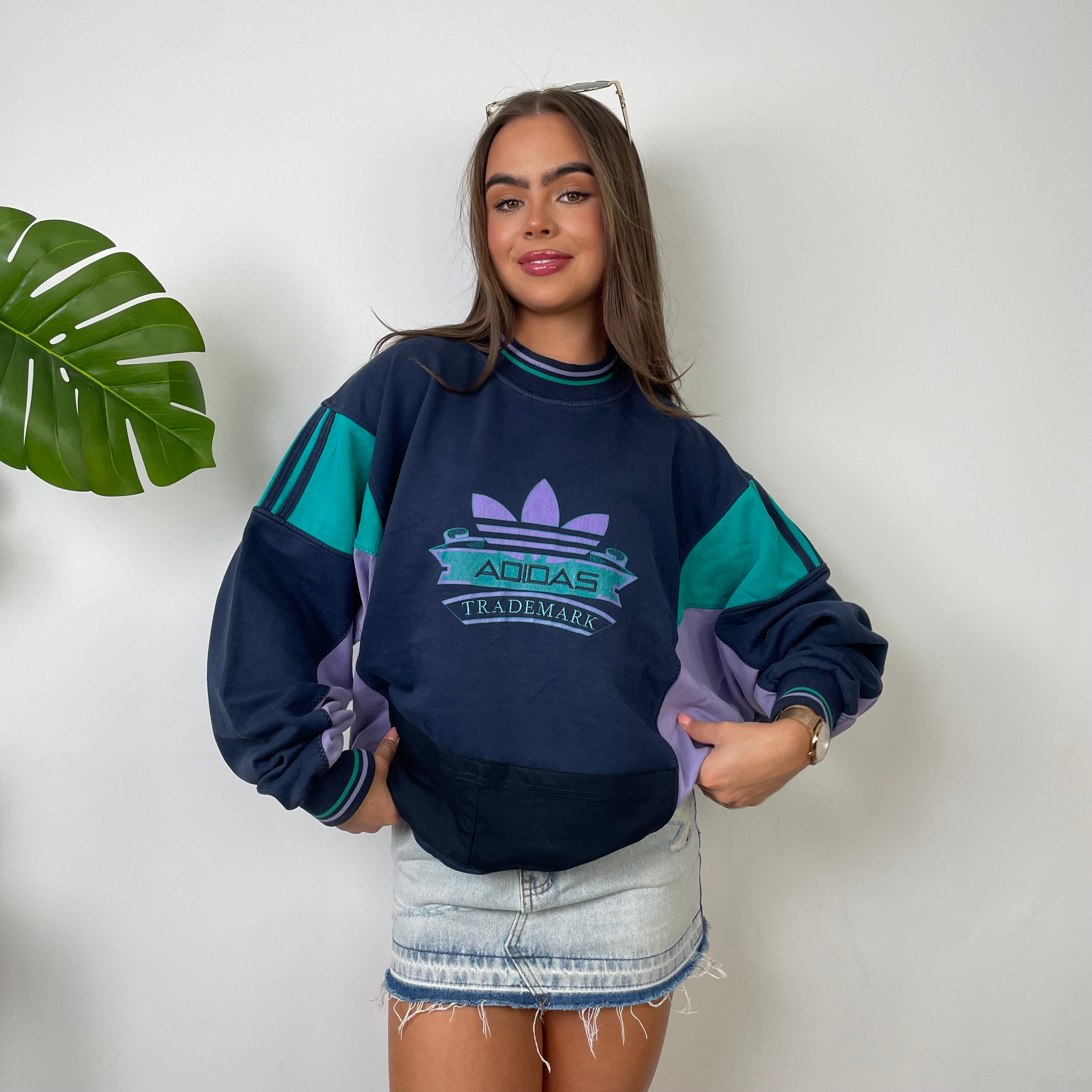 Adidas RARE Navy Colour Block Spell Out Sweatshirt (L)