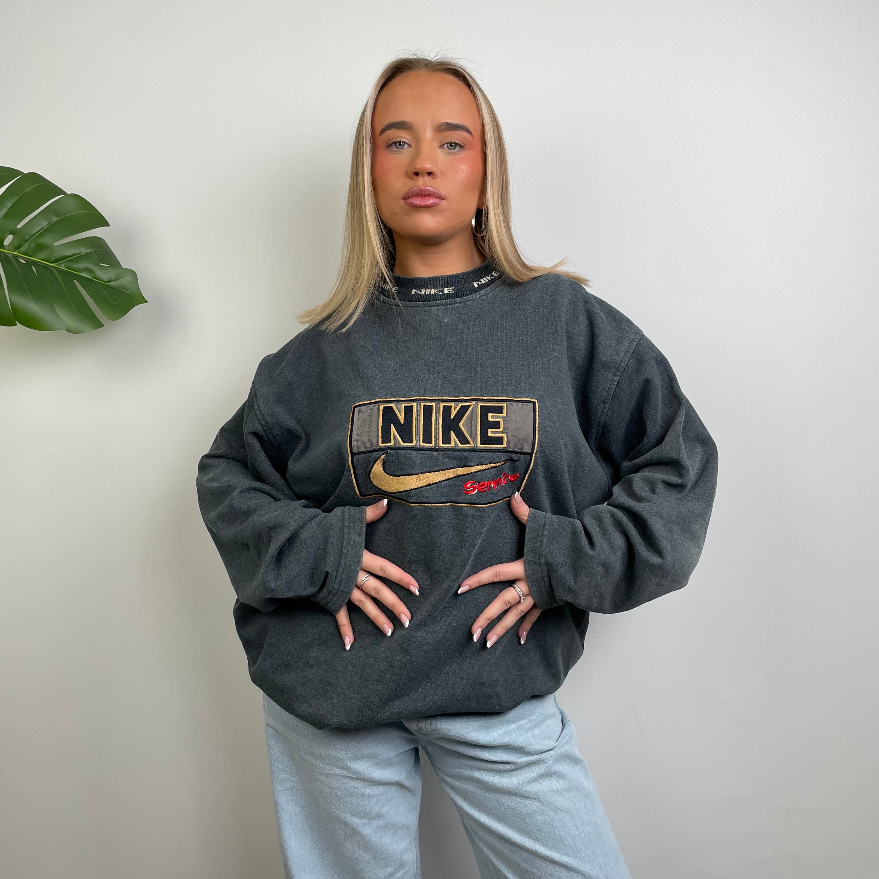 Nike Grey Embroidered Spell Out Sweatshirt (XL)