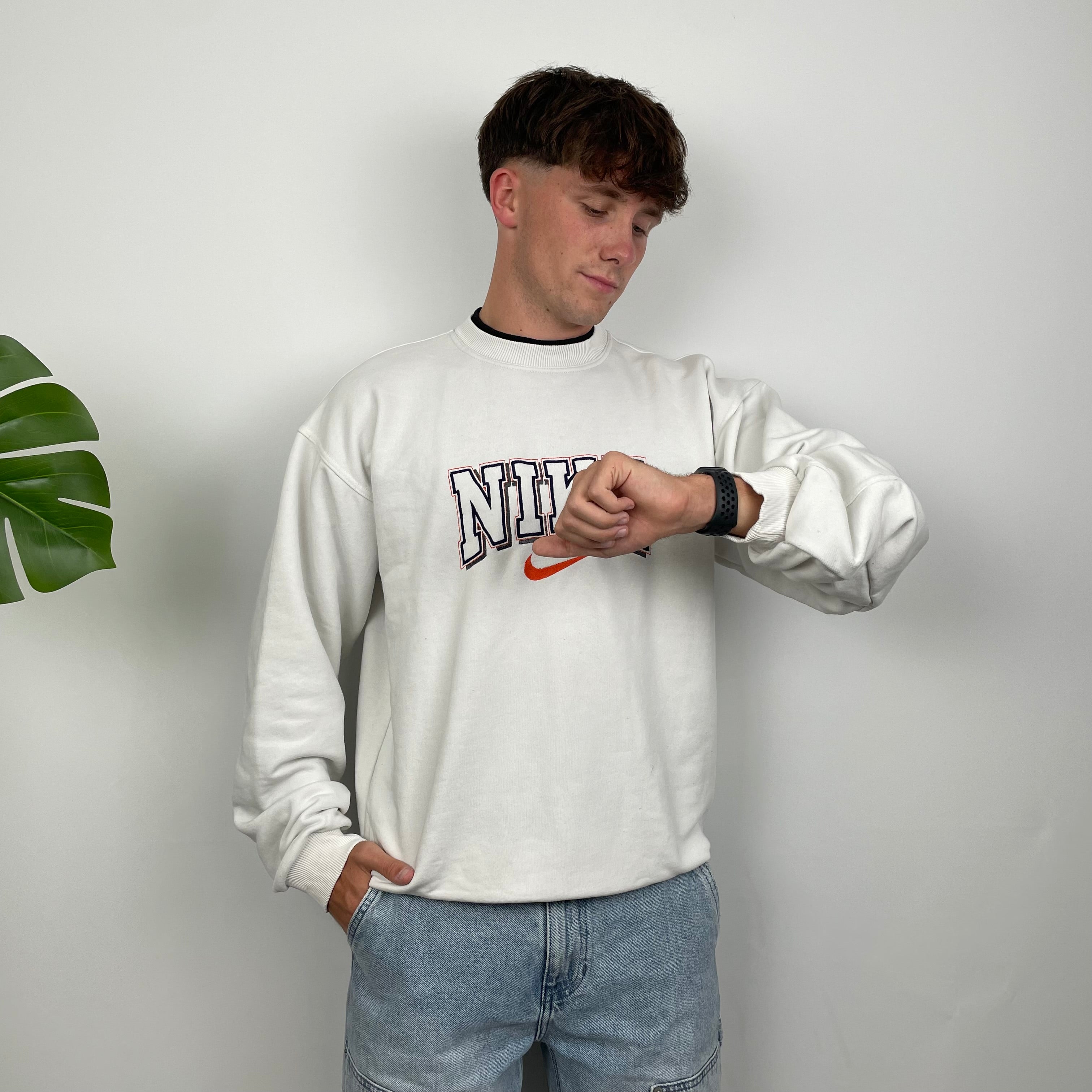 Nike White Embroidered Spell Out Sweatshirt (M)