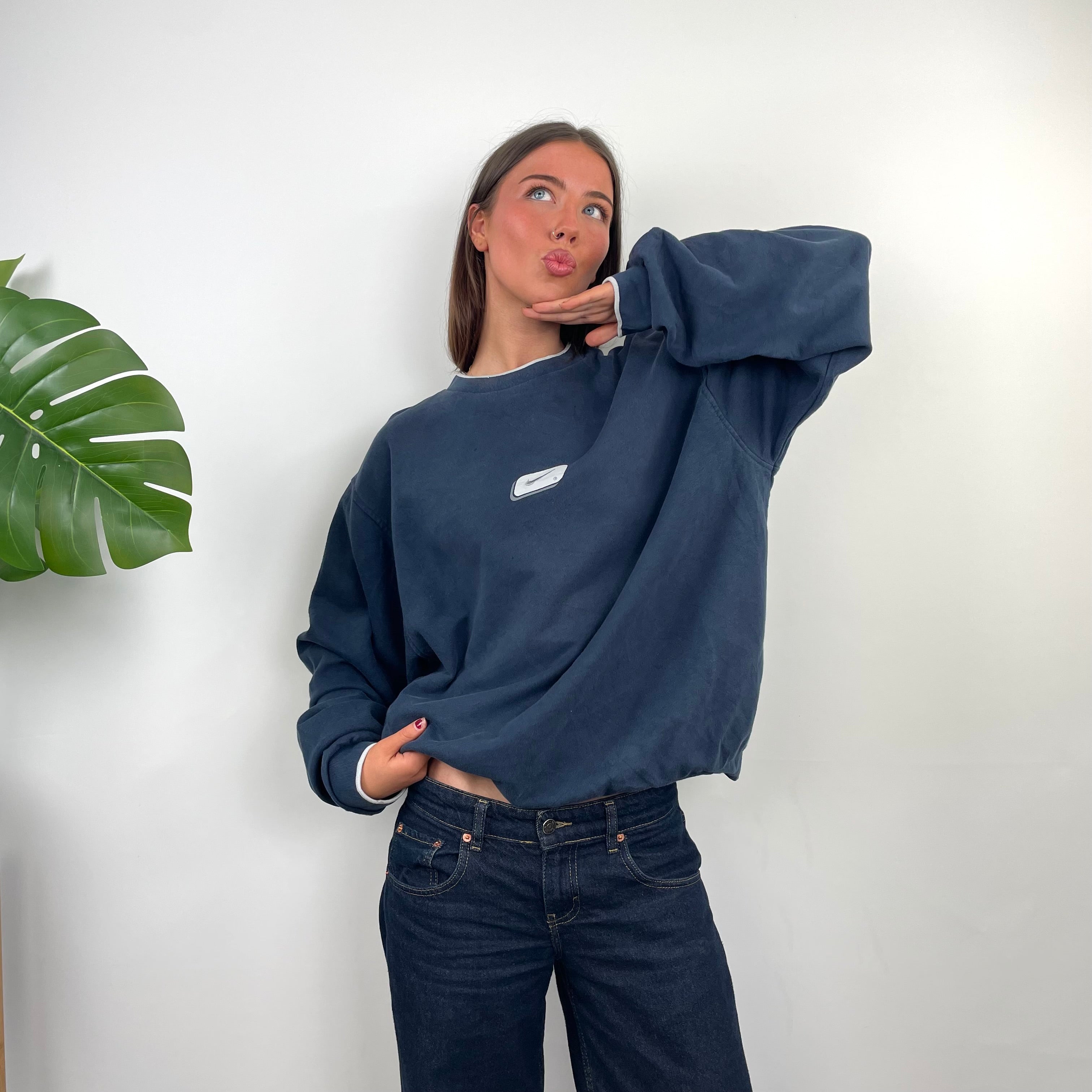 Nike Navy Embroidered Swoosh Sweatshirt (L)