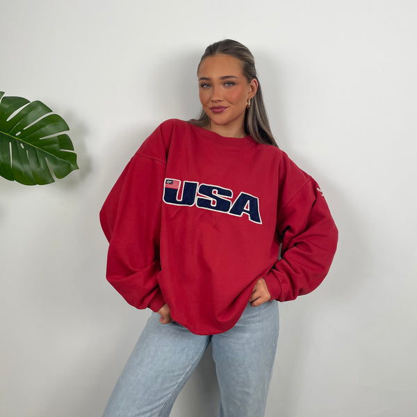 Reebok x USA Red Embroidered Spell Out Sweatshirt (L)