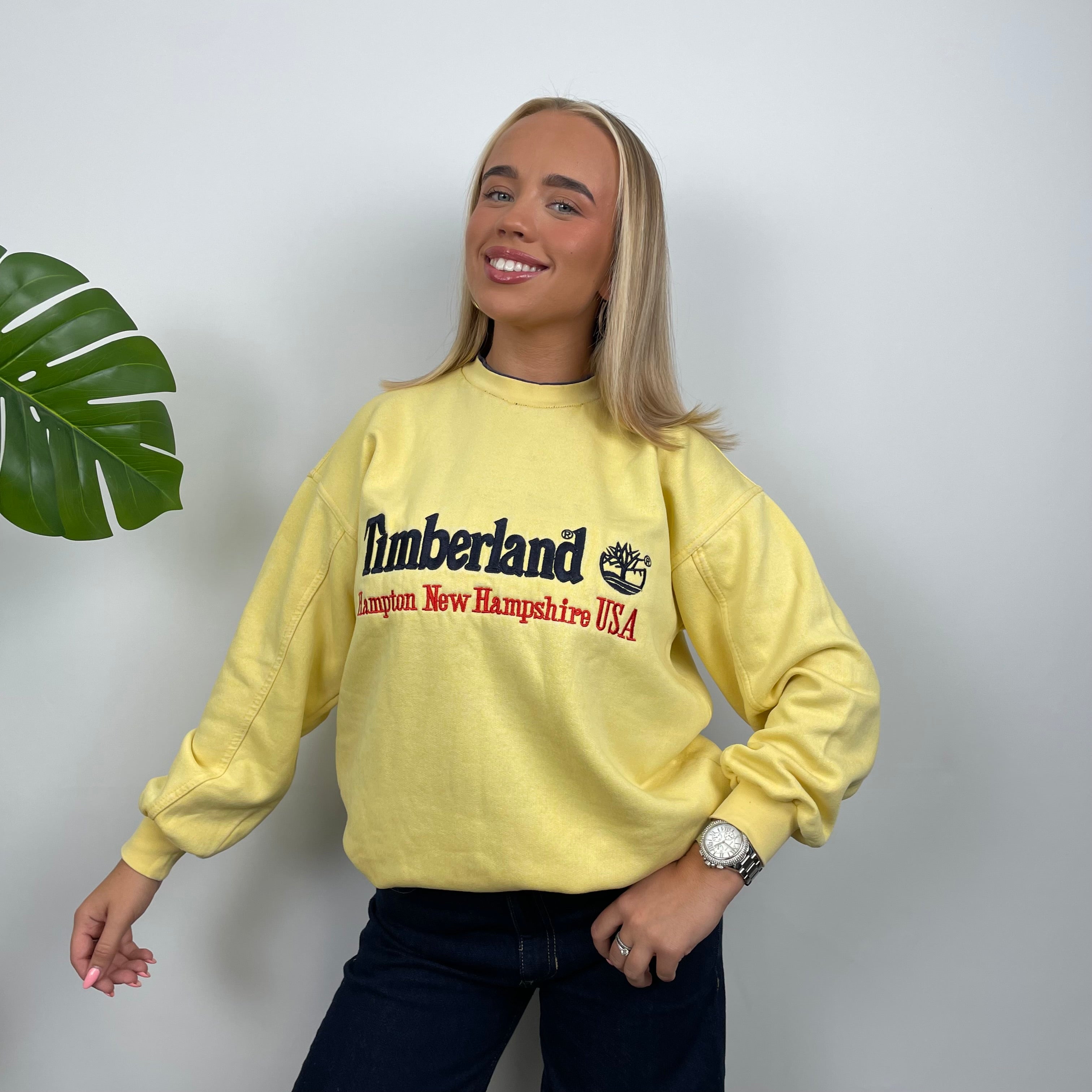 Timberland Yellow Embroidered Spell Out Sweatshirt (M)