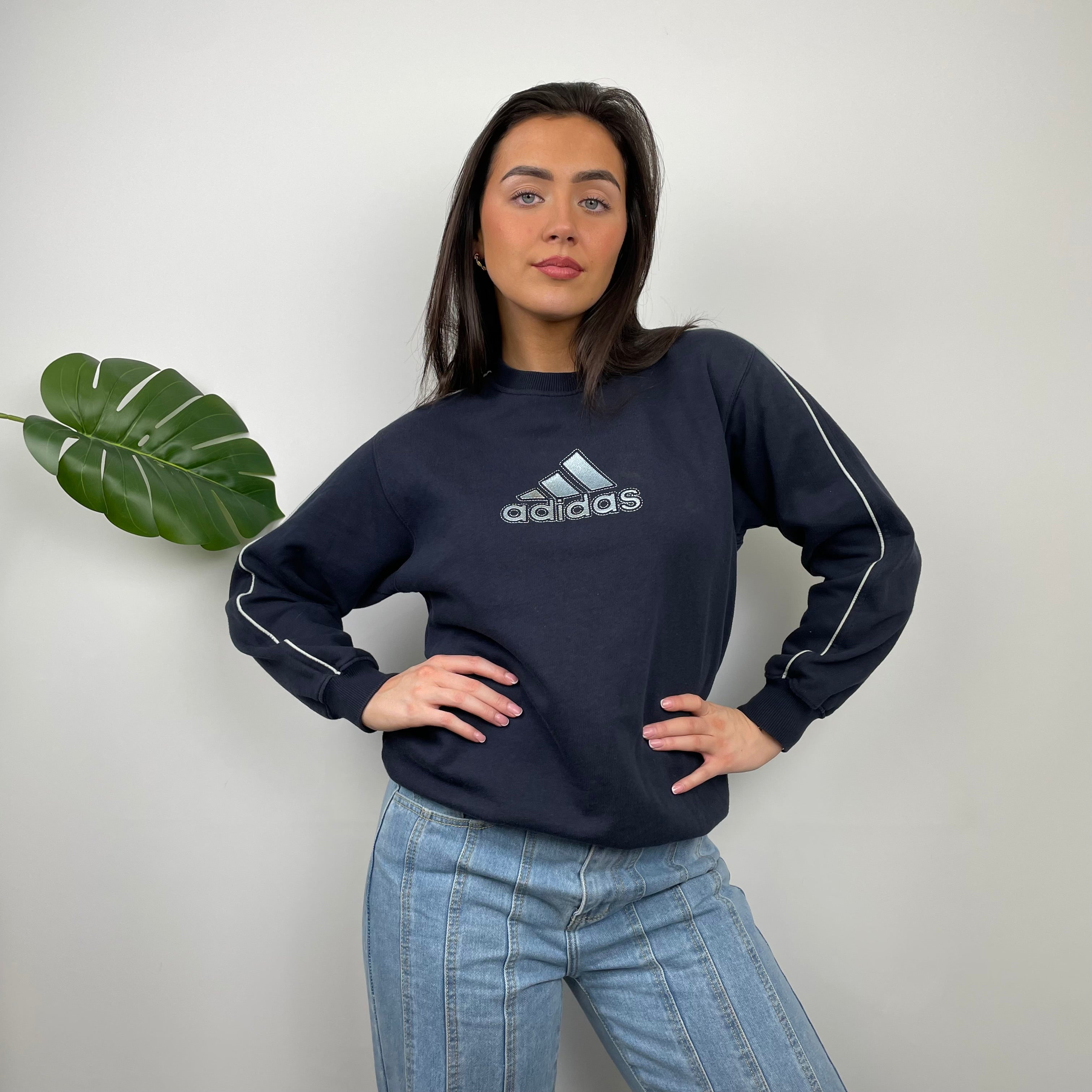 Adidas Navy Embroidered Spell Out Sweatshirt (M)