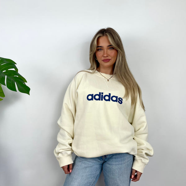 Adidas Cream Embroidered Spell Out Sweatshirt (XL)