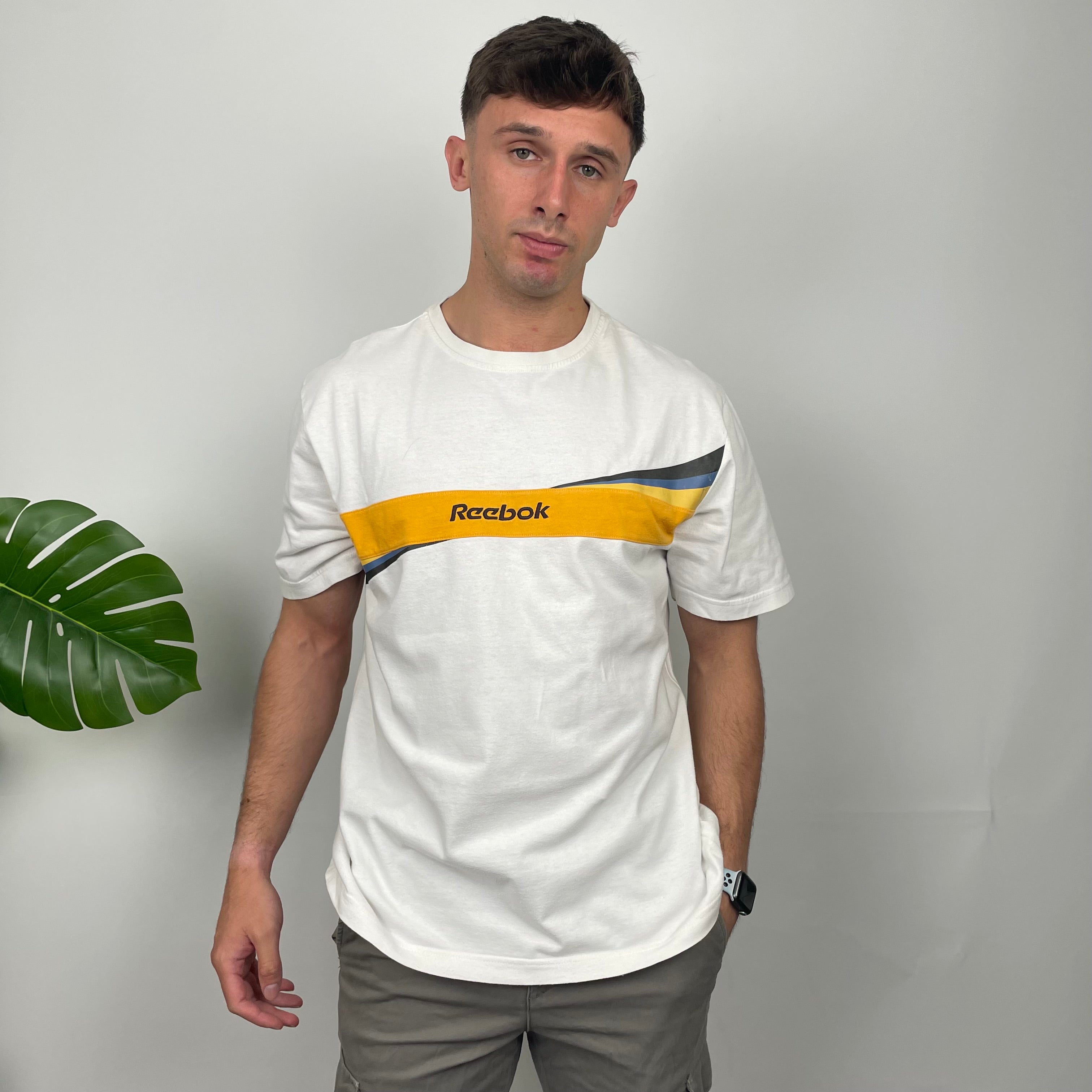 Reebok White Embroidered Spell Out T Shirt (L)