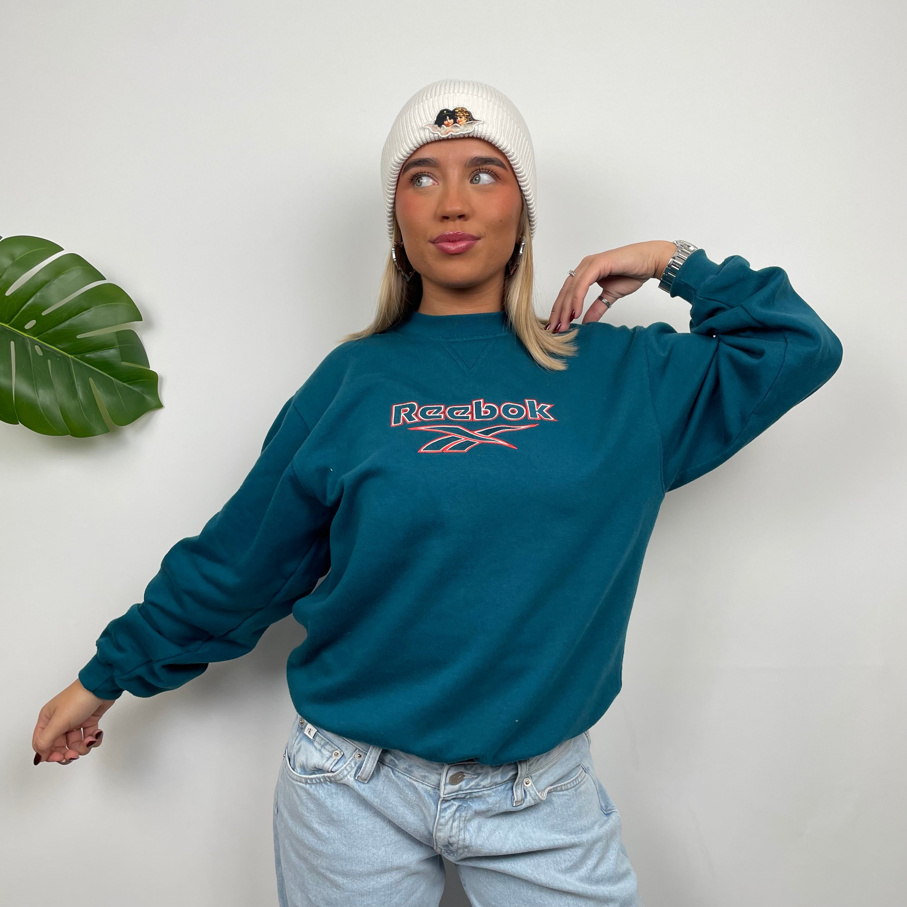 Reebok Blue Embroidered Spell Out Sweatshirt (M)