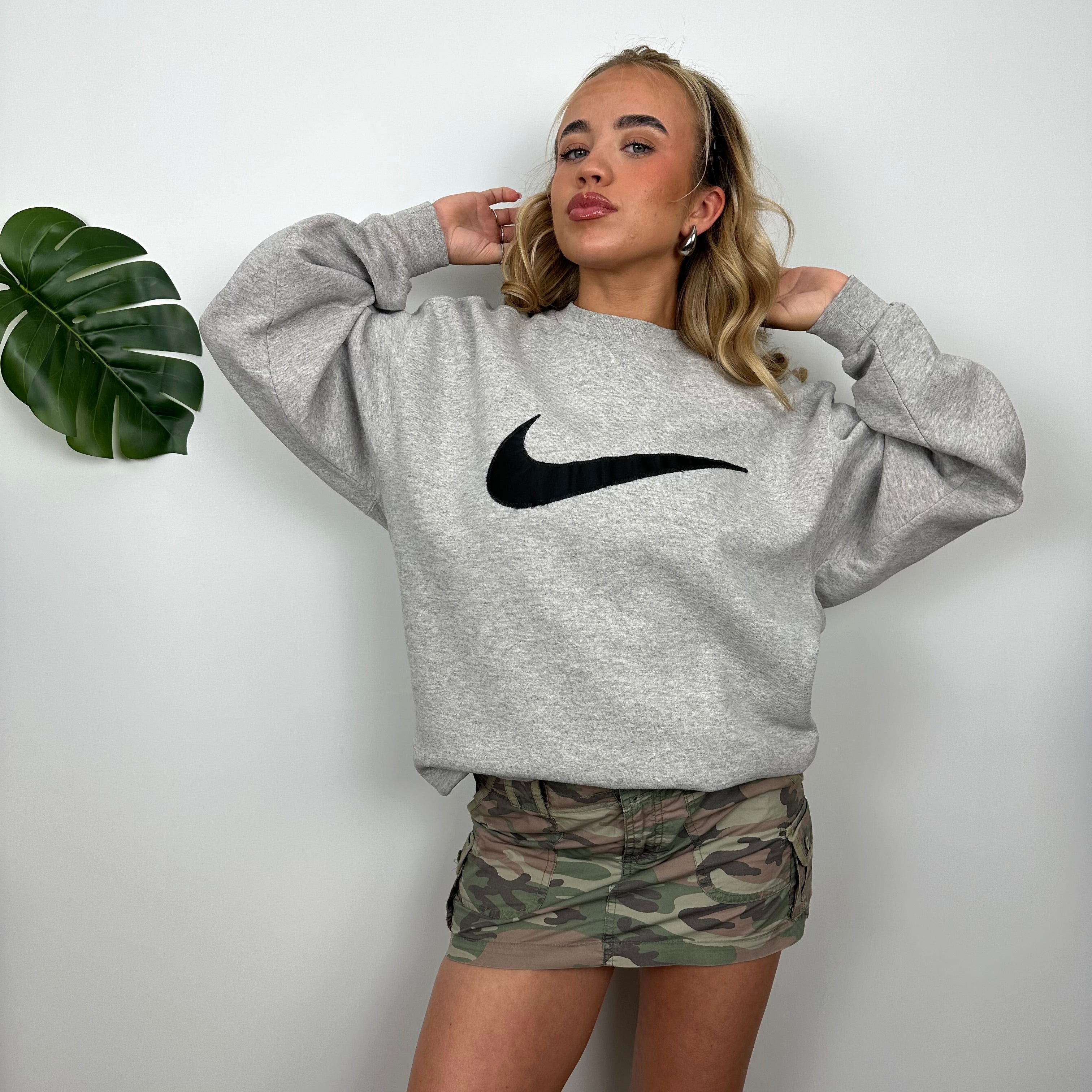 Nike Grey Embroidered Swoosh Sweatshirt (L)