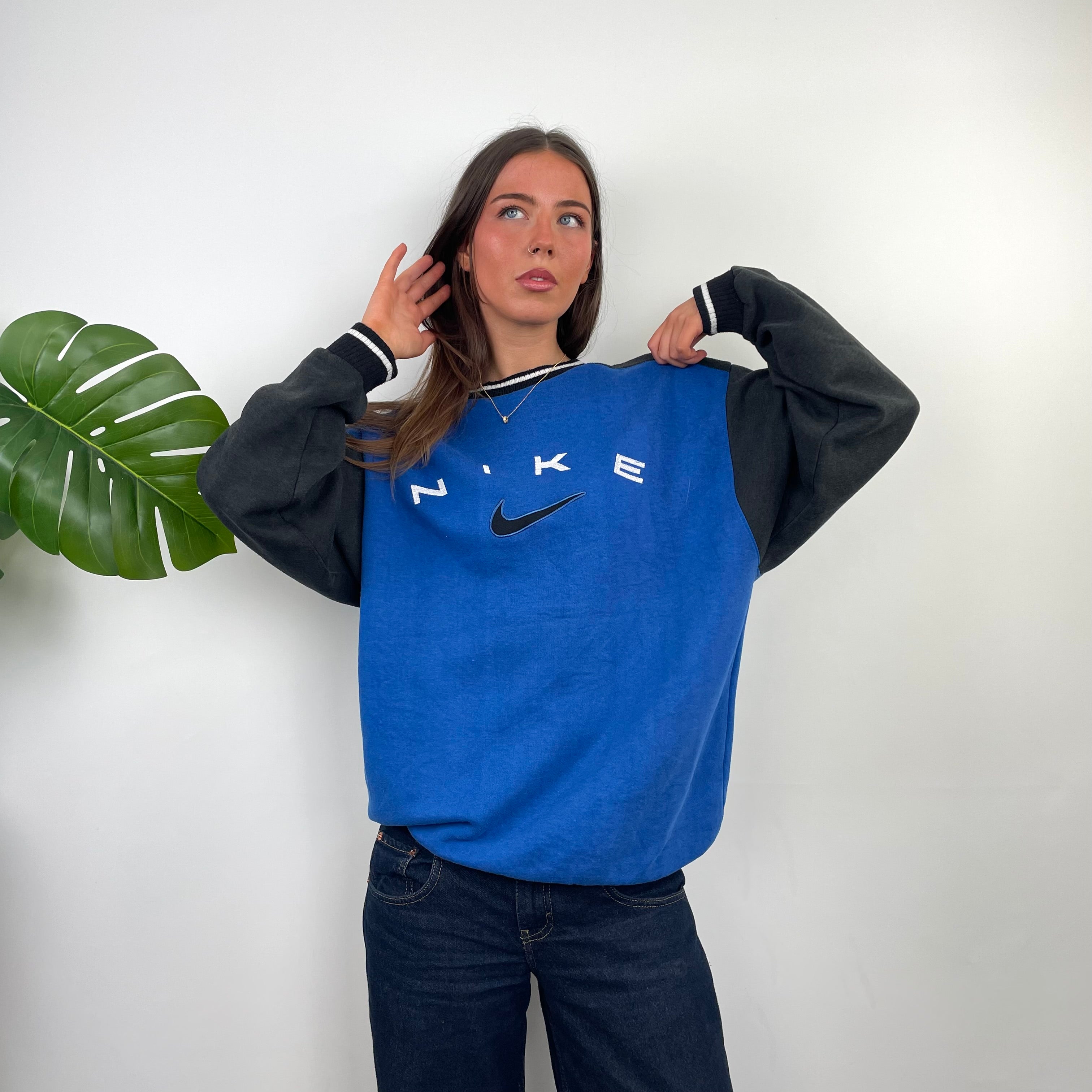 Nike Blue Embroidered Spell Out Sweatshirt (XL)